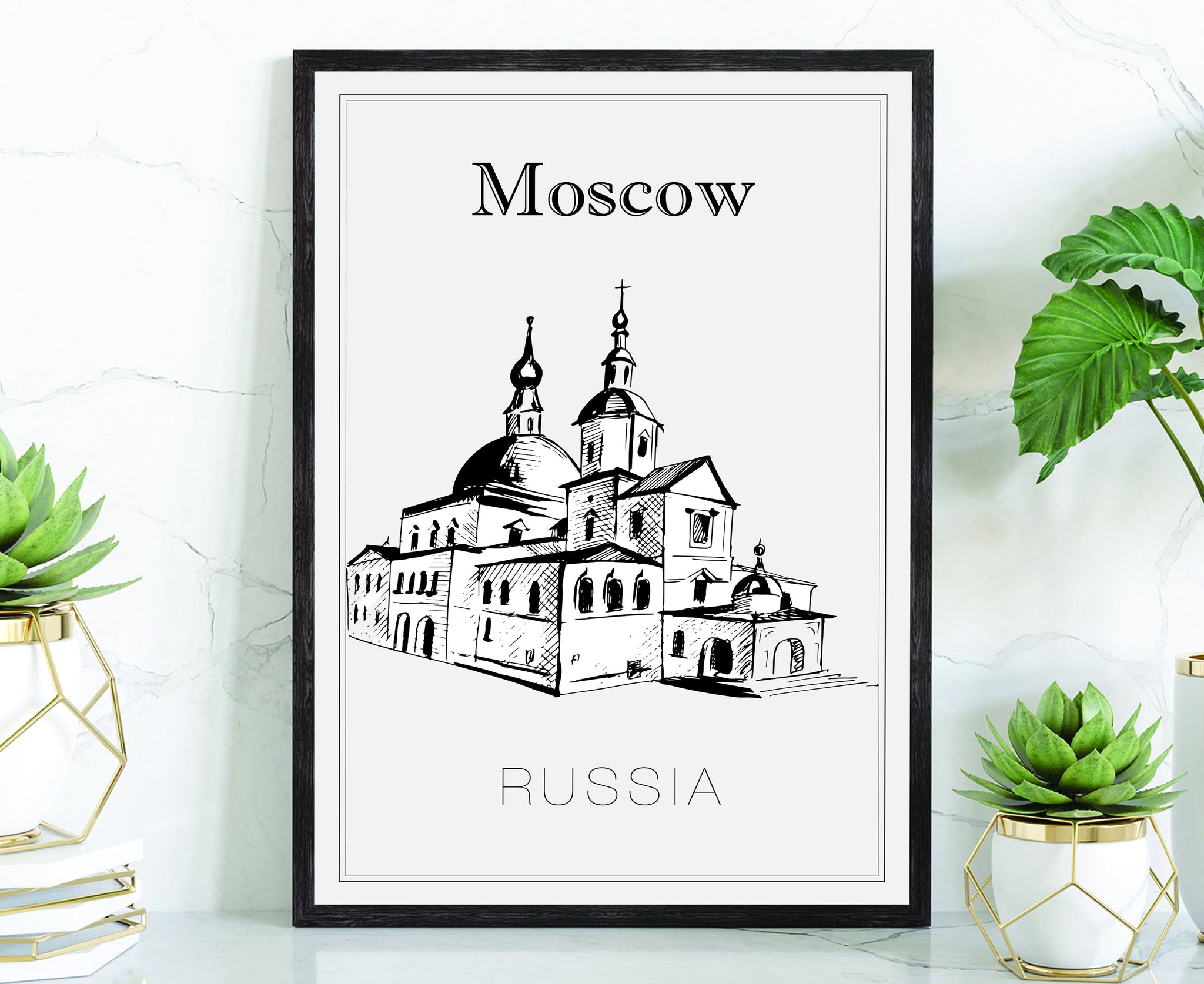 Hand Drawn Poster, Moscow Travel Poster,  Russia Poster Wall Art, Moscow Cityscape and Landmark Map, City Map Poster For Home Office