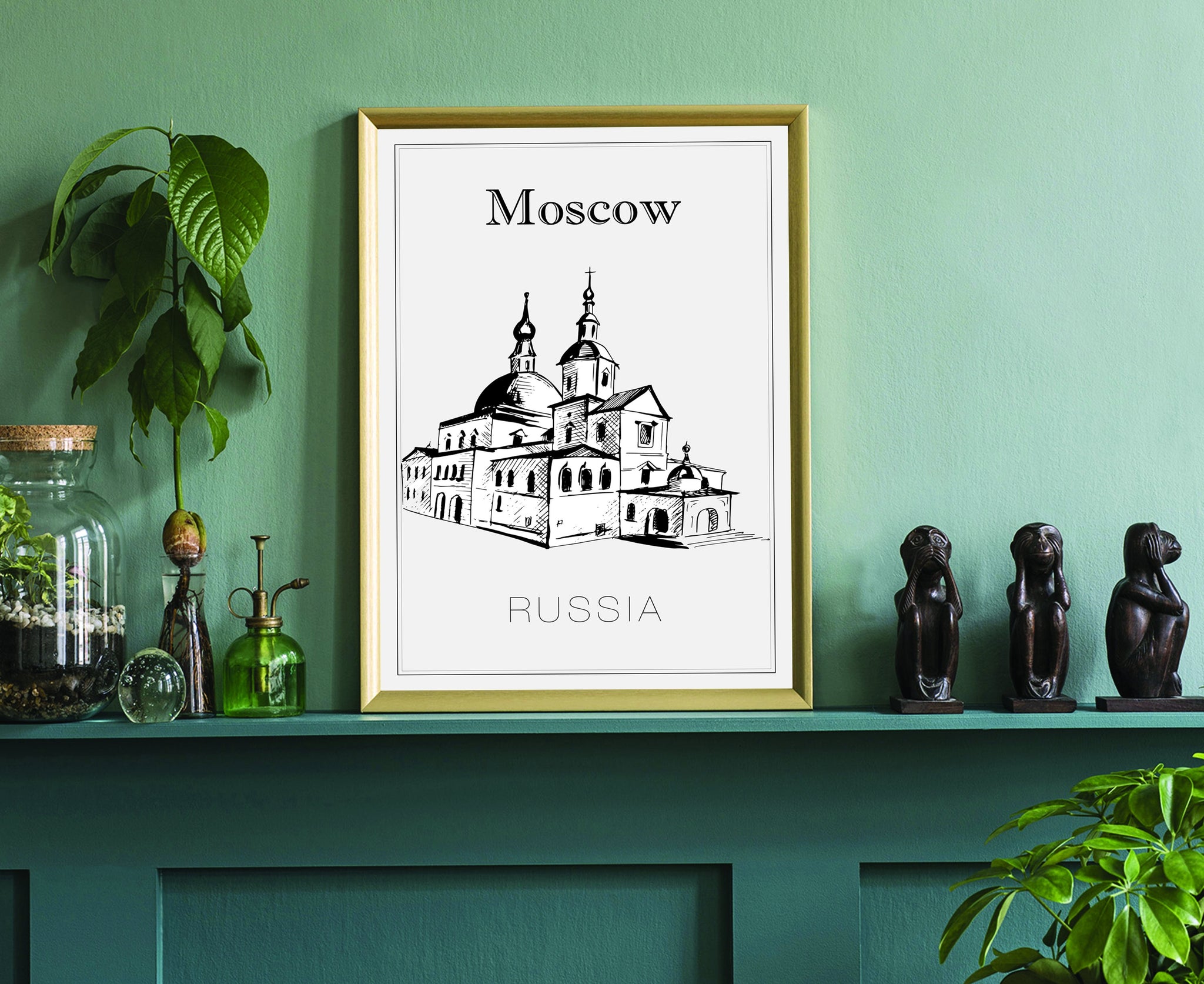 Hand Drawn Poster, Moscow Travel Poster,  Russia Poster Wall Art, Moscow Cityscape and Landmark Map, City Map Poster For Home Office