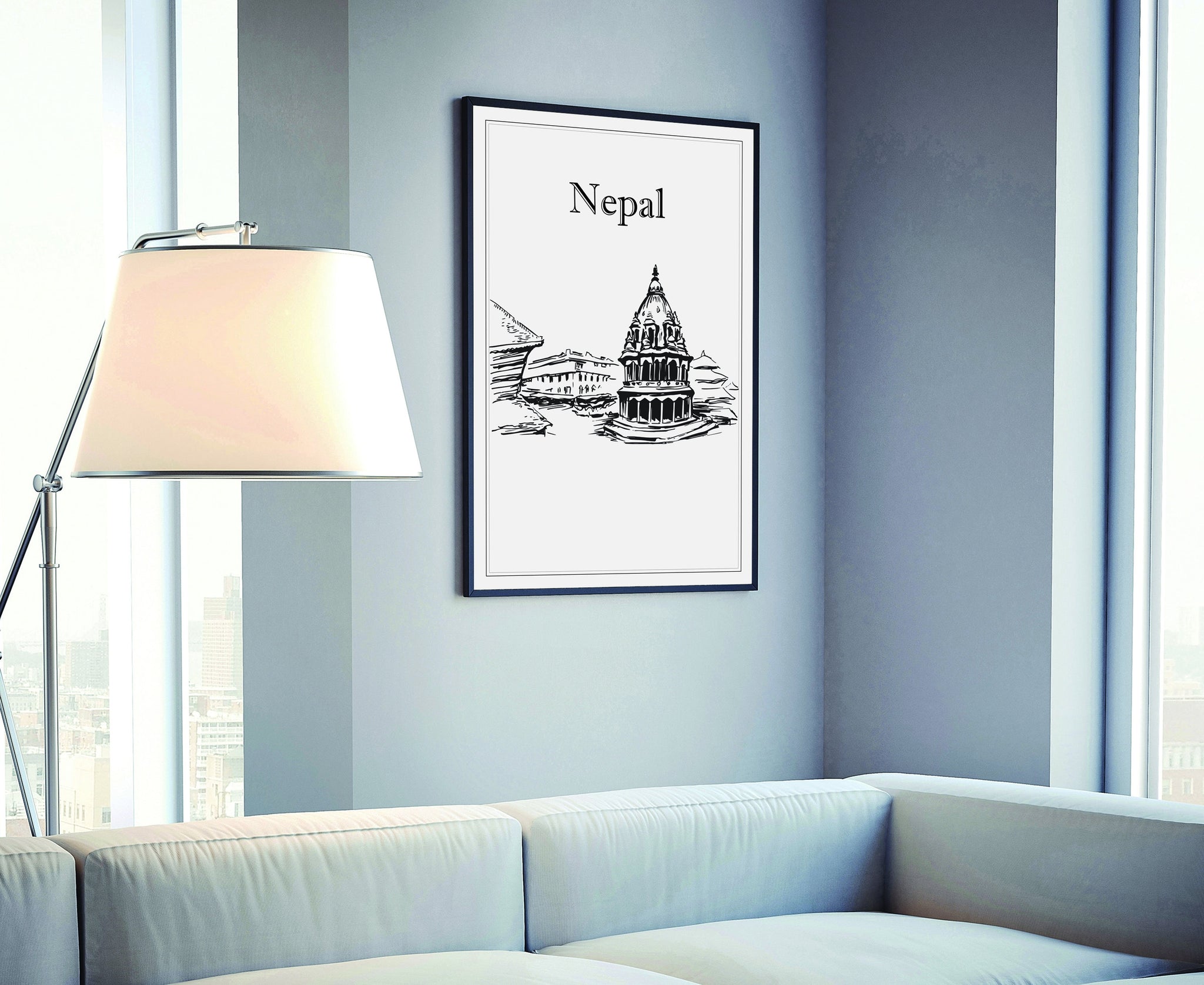 Hand Drawn Poster, Nepal Travel Poster, South Asia Poster Wall Art, Nepal Cityscape and Landmark Map, City Map Poster For Home and Office