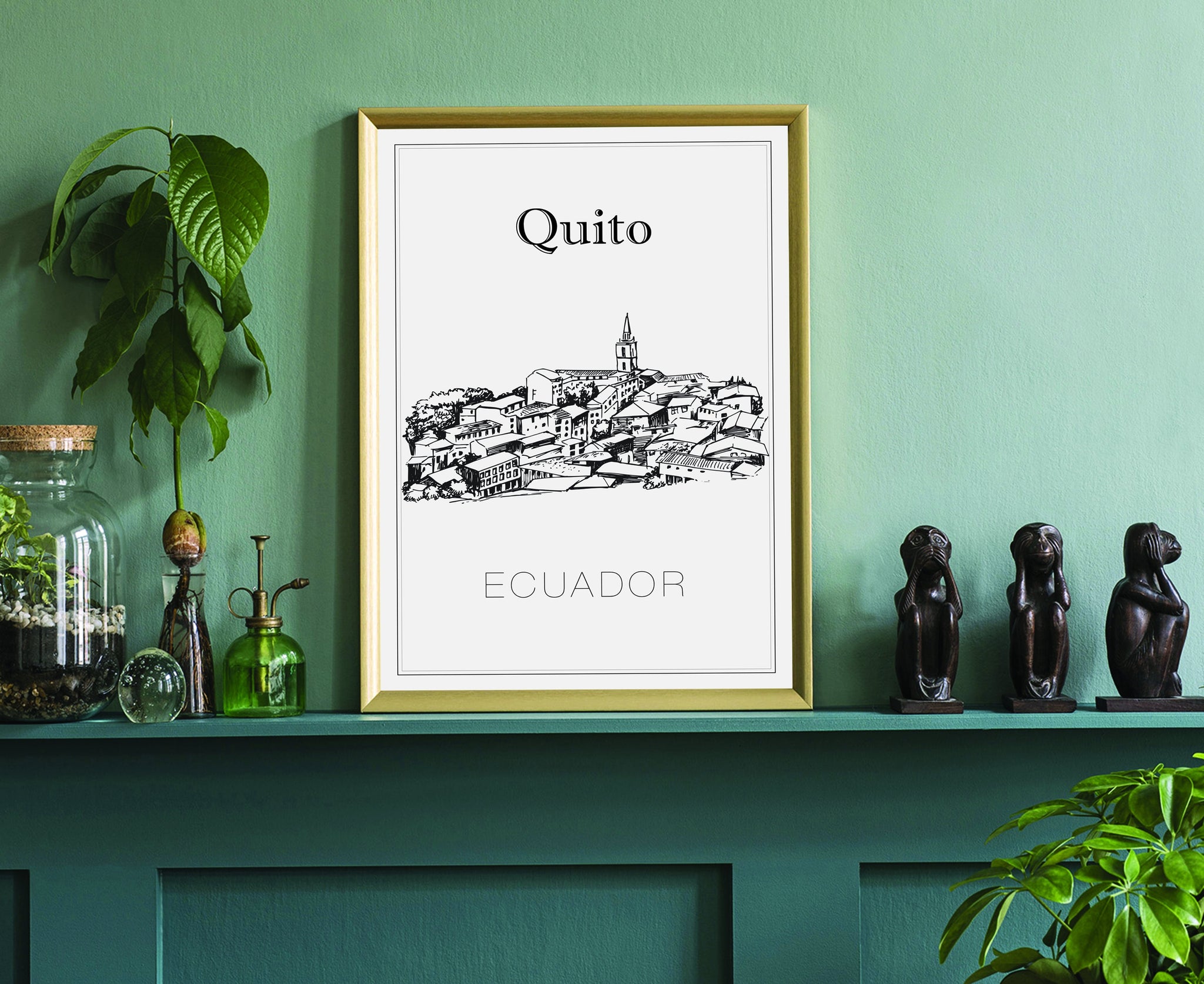 Hand Drawn Poster, Quito Travel Poster, Ecuador Poster Wall Art, Quito Cityscape and Landmark Map, City Map Poster for Home Office
