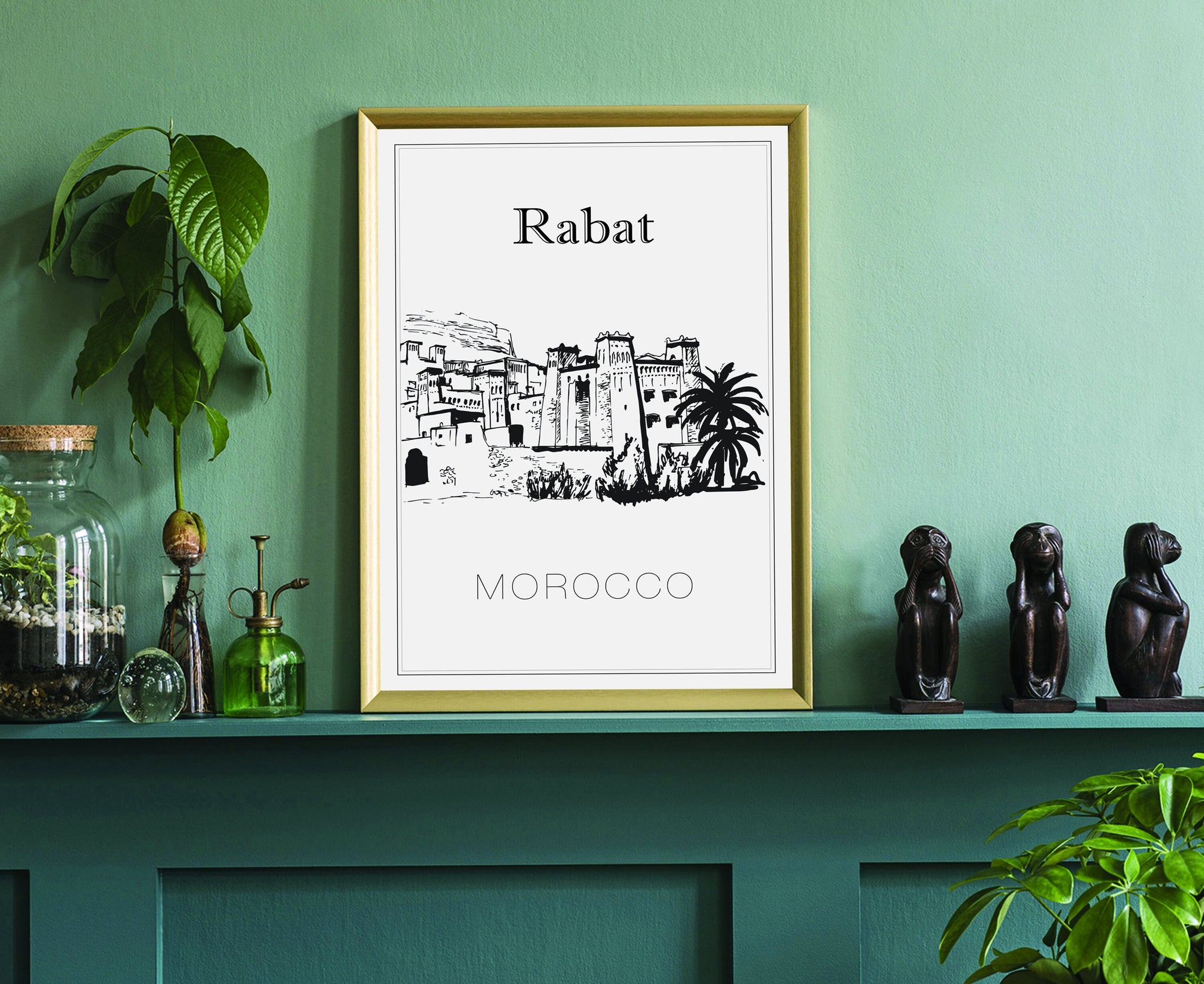 Hand Drawn Poster, Rabat Travel Poster, Morocco Poster Wall Art, Rabat Cityscape and Landmark Map, Rabat City Map Poster for Home Office