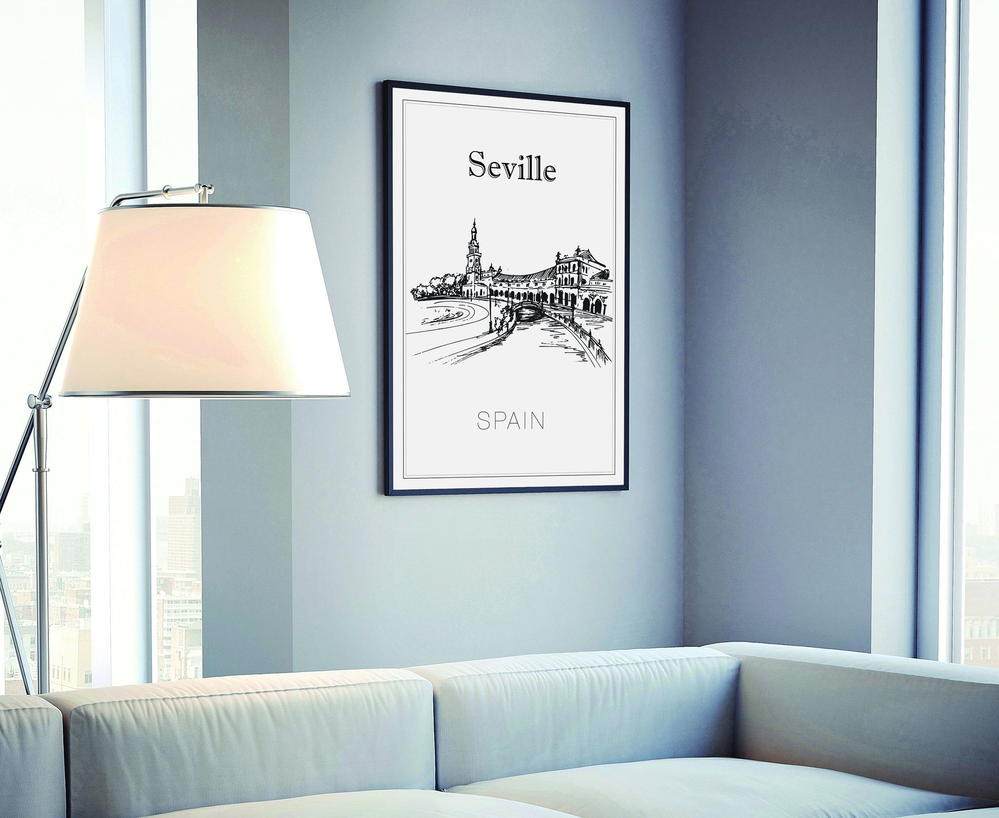 Hand Drawn Poster, Seville Travel Poster, Seville Poster Wall Art, Spain Cityscape and Landmark Map, City Map Poster for Home Office