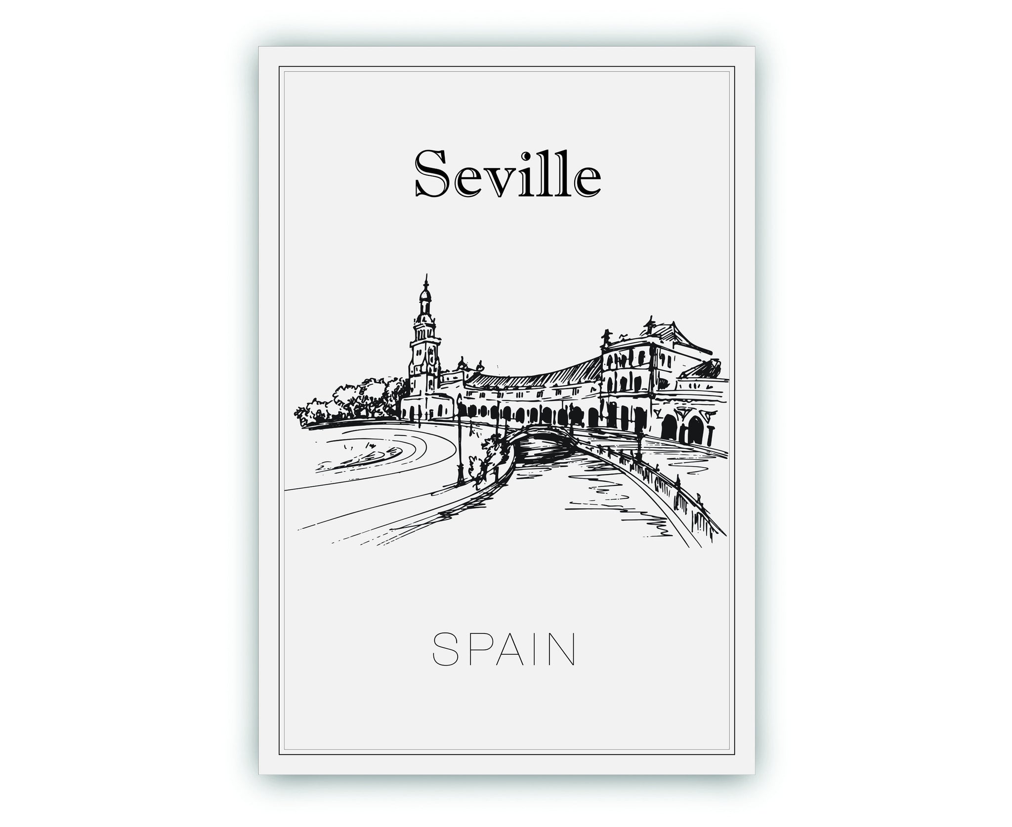 Hand Drawn Poster, Seville Travel Poster, Seville Poster Wall Art, Spain Cityscape and Landmark Map, City Map Poster for Home Office