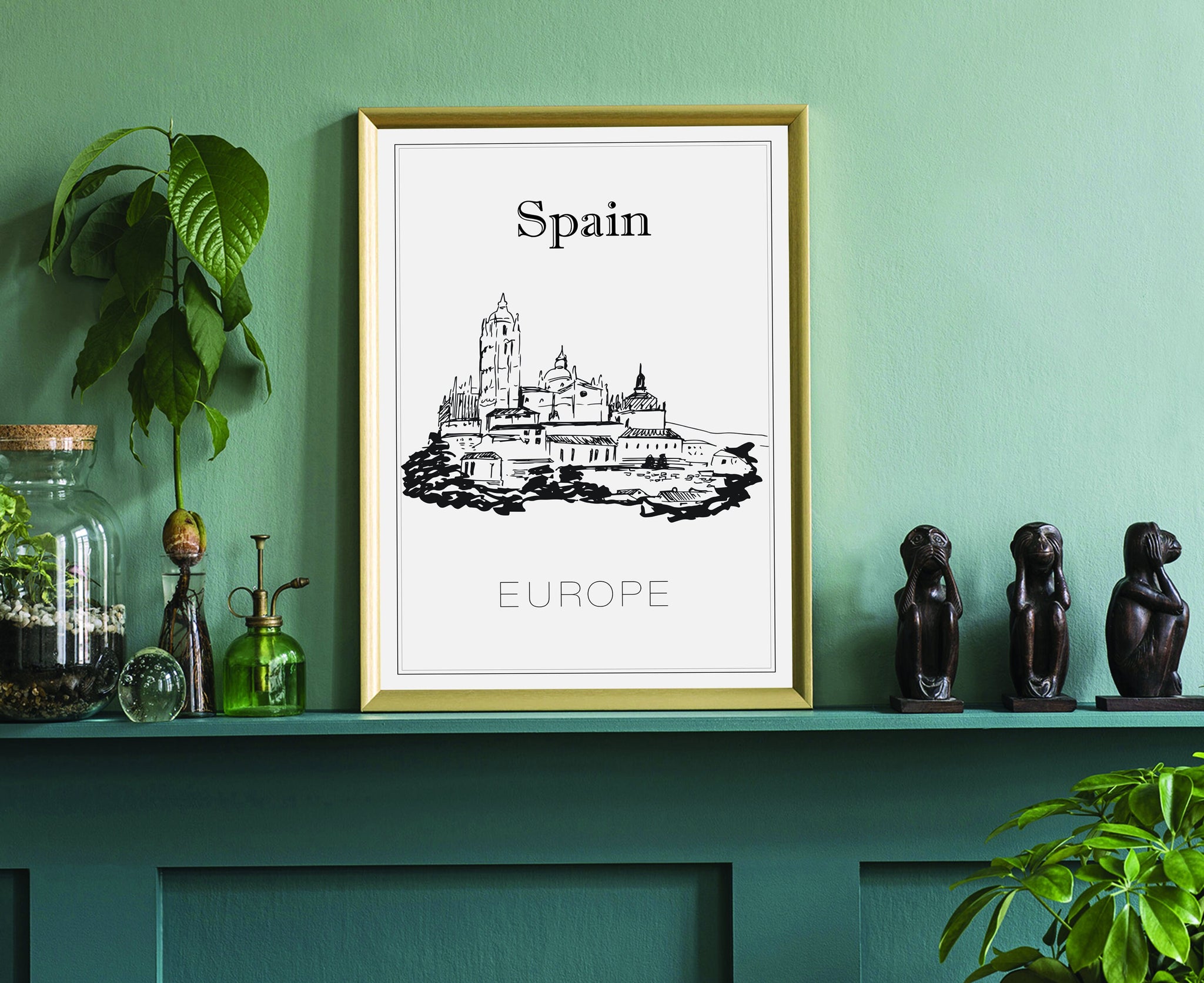 Hand Drawn Poster, Spain Travel Poster, Spain Poster Wall Art, Spain Cityscape and Landmark Map, Country City Map Poster for Home Office
