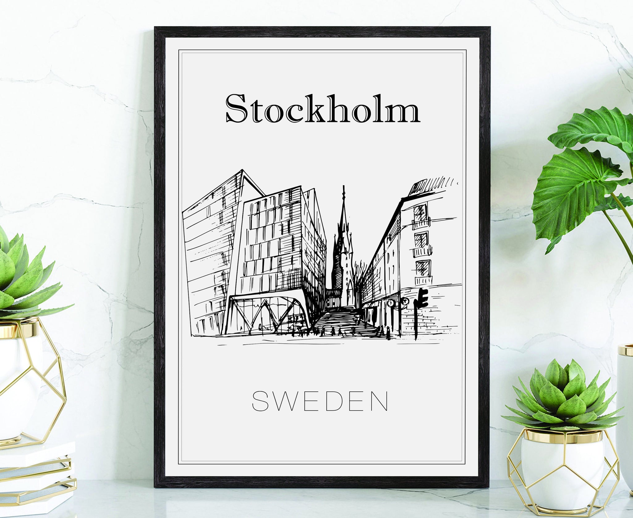 Hand Drawn Poster, Stockholm Travel Poster, Sweden Poster Wall Art, Stockholm Cityscape and Landmark Map, Sweden City Map Poster for Home