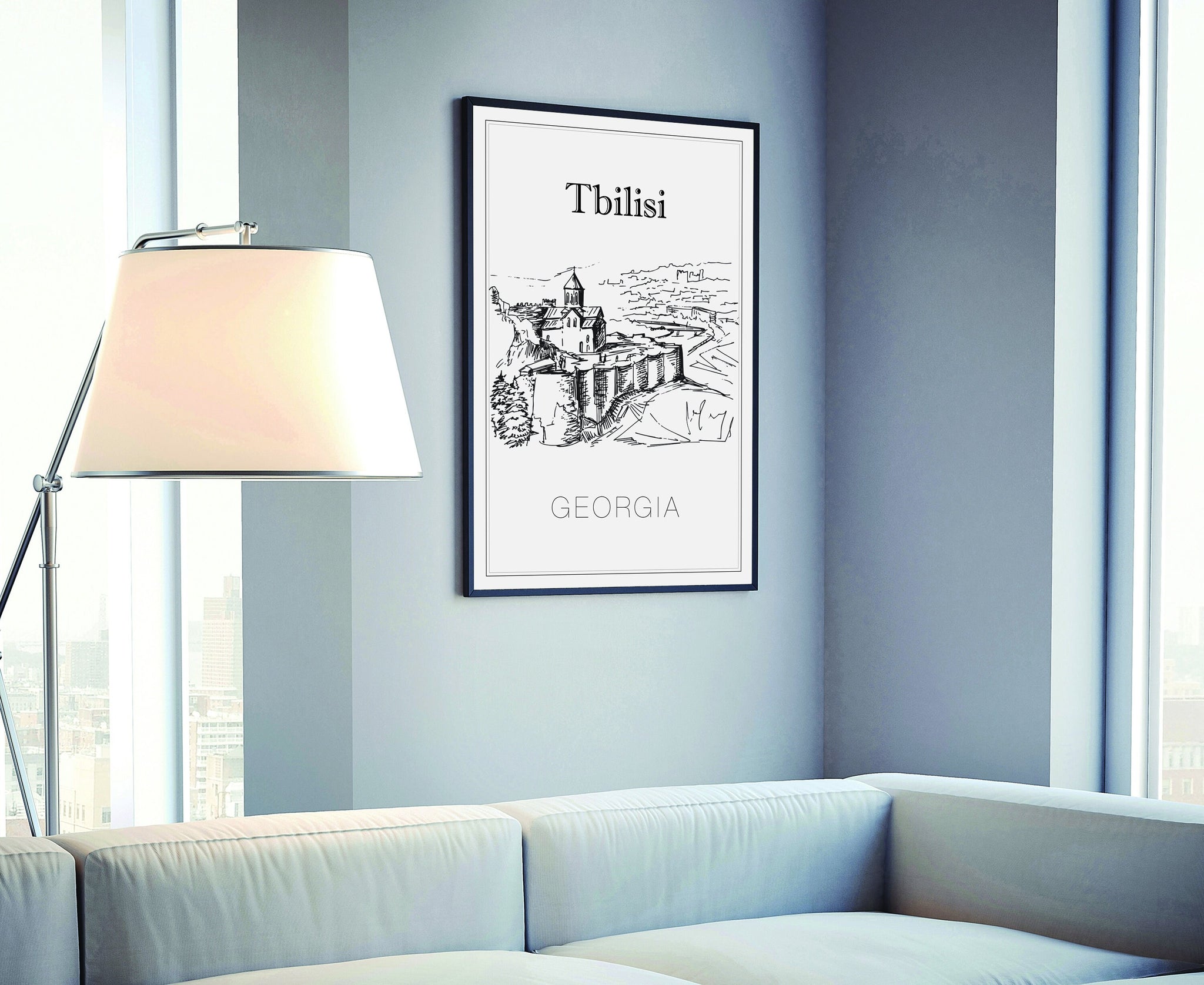 Hand Drawn Poster, Tbilisi Travel Poster, Georgia Poster Wall Art, Tbilisi Cityscape and Landmark Map, Georgia City Map Poster for Home