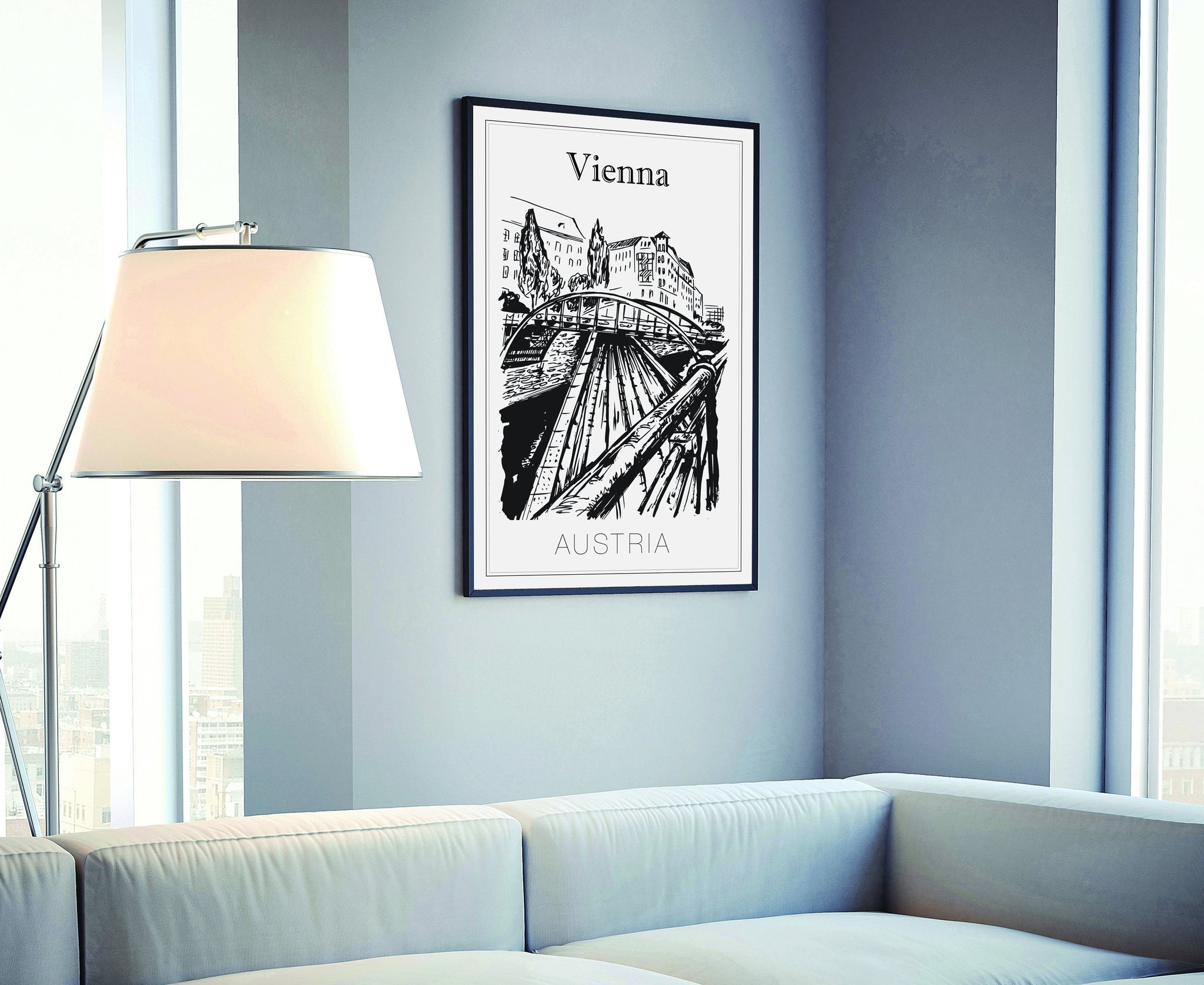 Hand Drawn Poster, Vienna Travel Poster, Austria Poster Wall Art, Vienna Cityscape and Landmark Map, City Map Poster for Home and Office