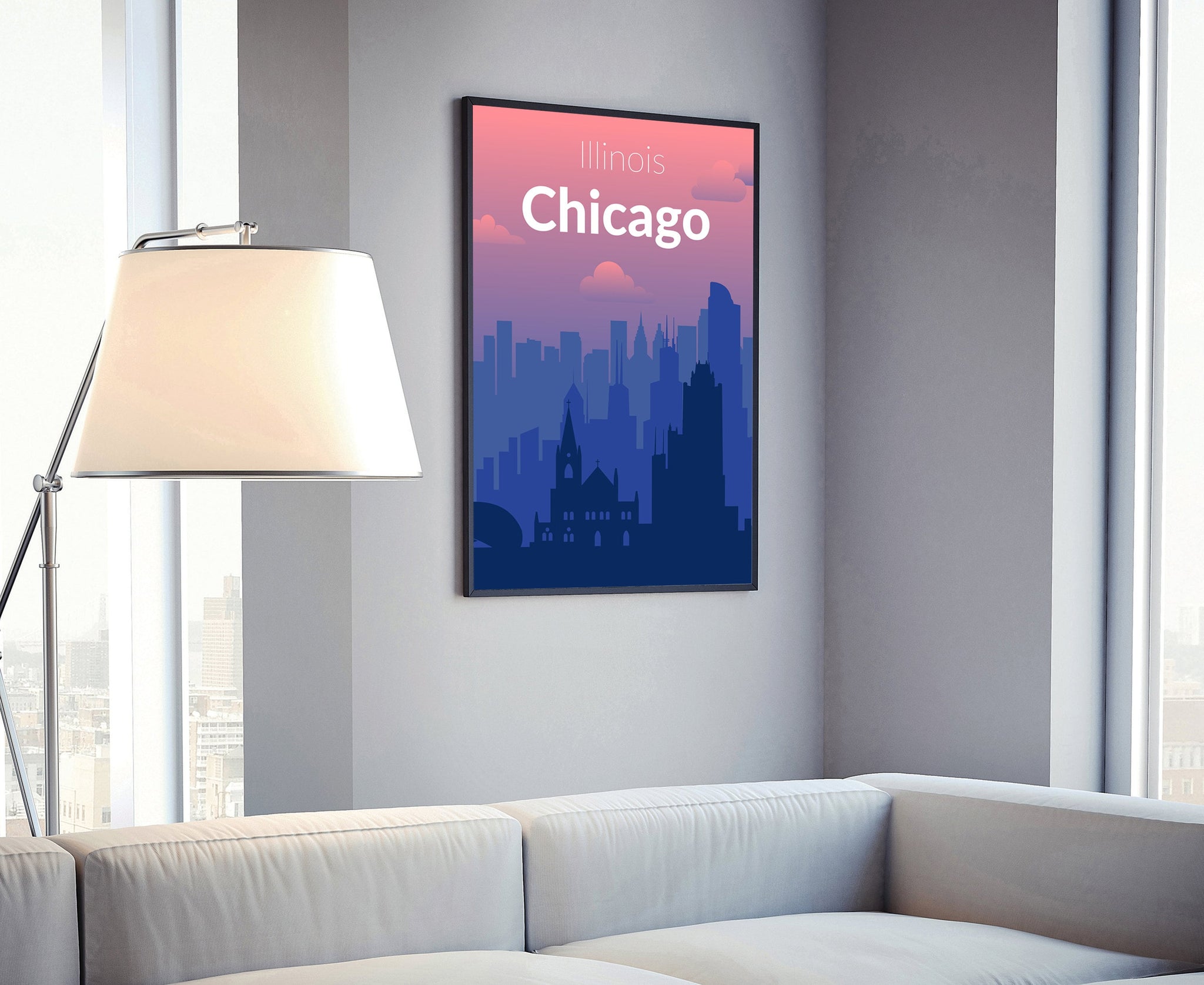 Solid Color US Cities Poster, Illinois Chicago Solid Color Modern Poster Print, Modern State Posters for Office Decorations, Poster for Home