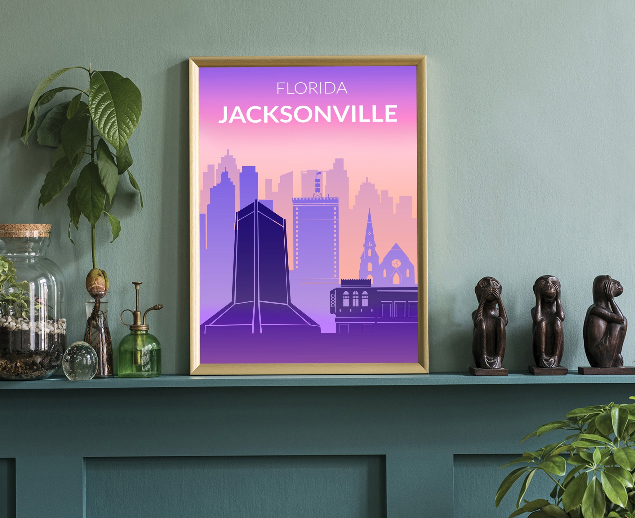 Solid Color US Cities Poster, Florida Jacksonville Solid Color Modern Poster Print, Modern State Poster for Office and Home Decoration