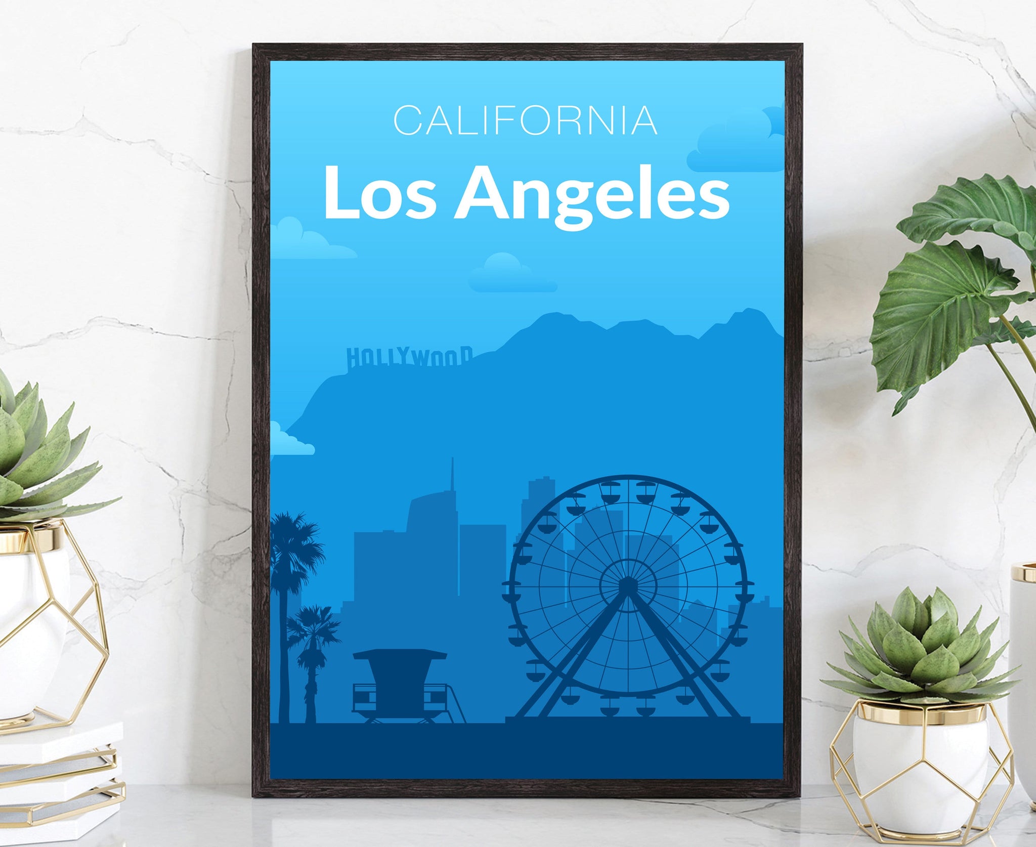 Solid Color US Cities Poster, California Los Angeles Solid Color Modern Poster Print, Modern State Poster for Office and Home Decoration