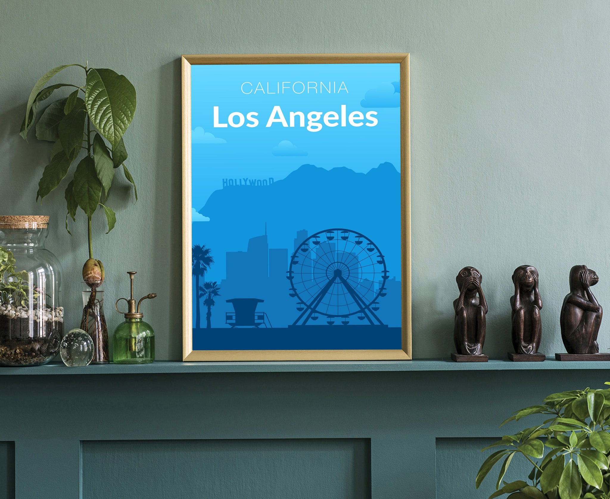 Solid Color US Cities Poster, California Los Angeles Solid Color Modern Poster Print, Modern State Poster for Office and Home Decoration
