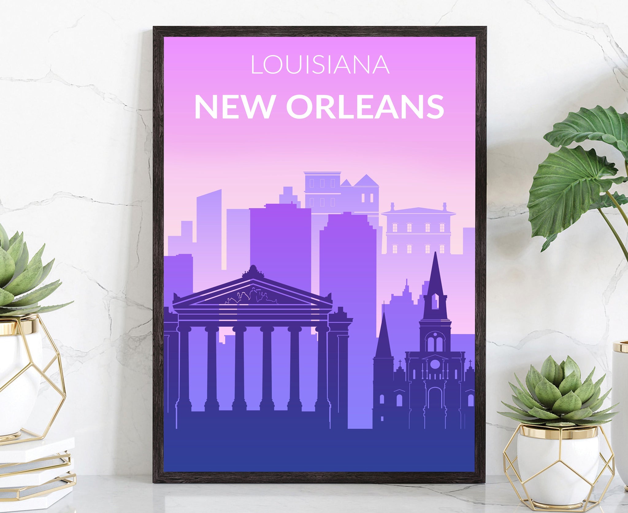 Solid Color US Cities Poster, Louisiana New Orleans Solid Color Modern Poster Print, Modern State Poster for Office and Home Decoration