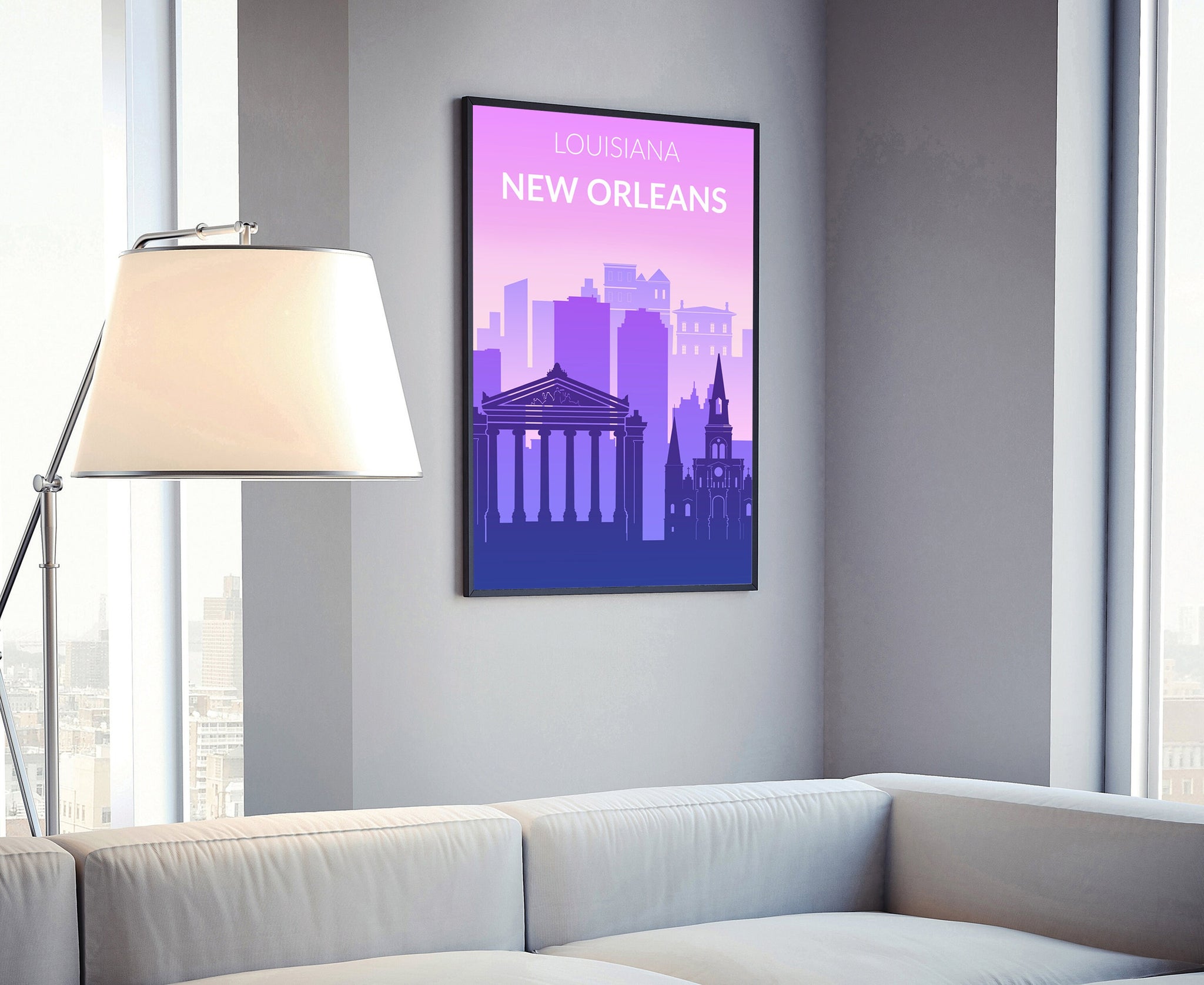 Solid Color US Cities Poster, Louisiana New Orleans Solid Color Modern Poster Print, Modern State Poster for Office and Home Decoration