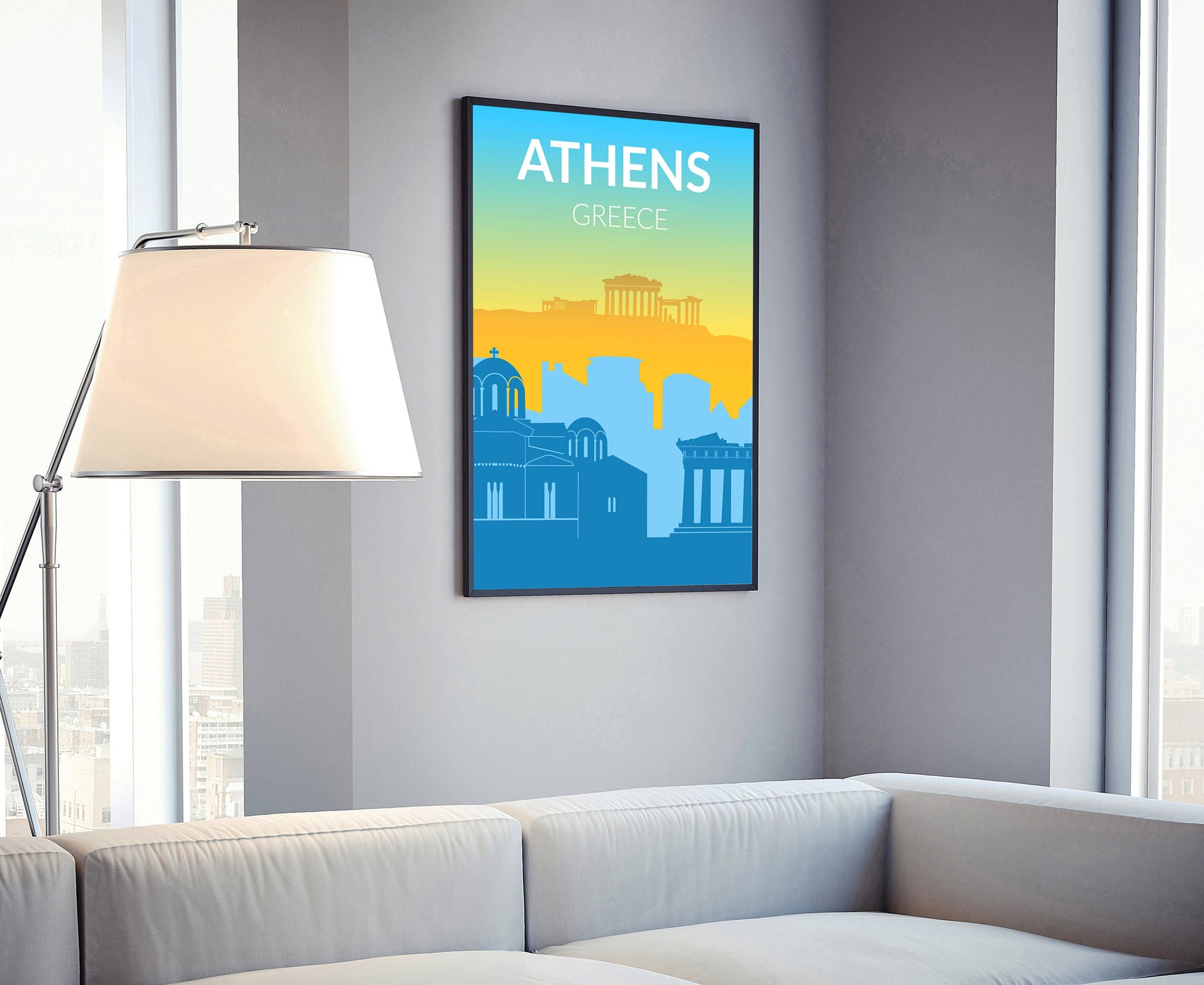 Solid Color World City Poster, Greece Athens Solid Color Modern Poster Print, Modern City Poster for Office Decoration and Home Decoration