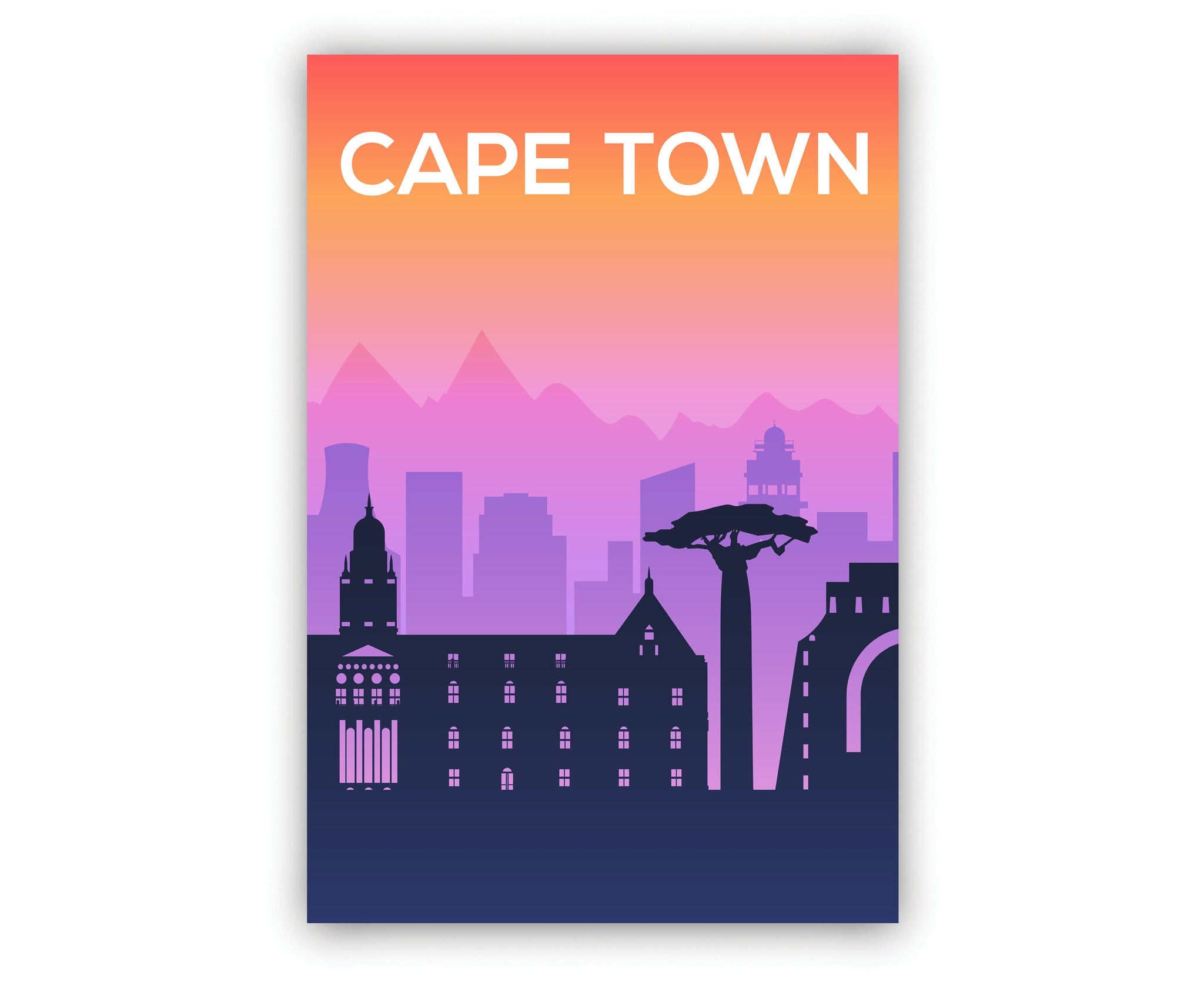 Solid Color World City Poster, South Africa Cape Town Solid Color Modern Poster Print, Cape Town Modern City Poster, Office Wall Decoration