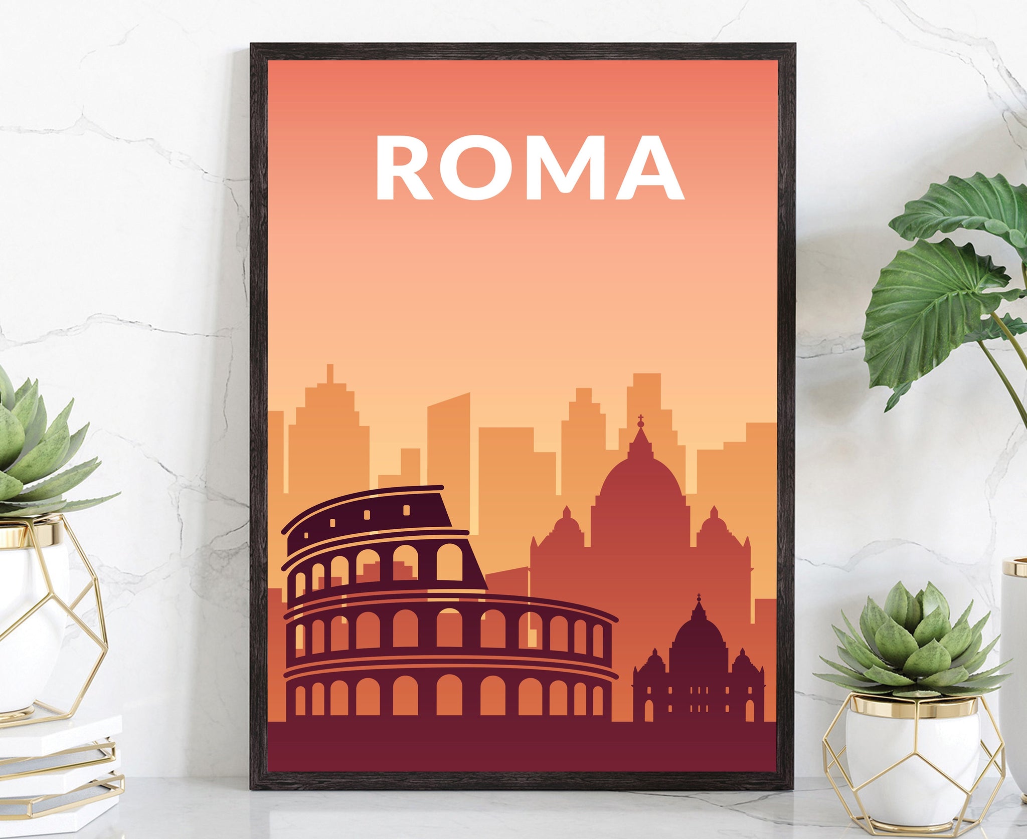 Solid Color World City Poster, Roma Solid Color Modern Poster Print, Roma Modern City Poster, Office Wall Decor