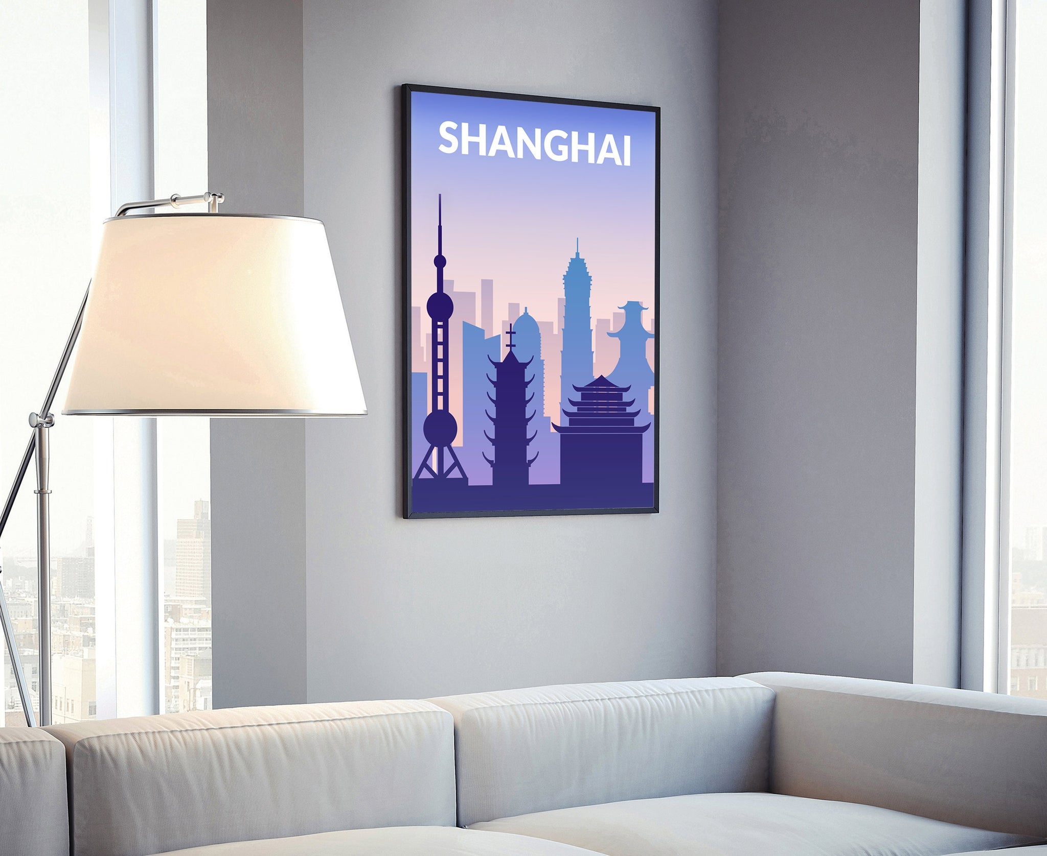 Solid Color World City Poster, Shanghai Solid Color Modern Poster Print, China Shanghai Modern City Poster, Office  Home Wall Decoration