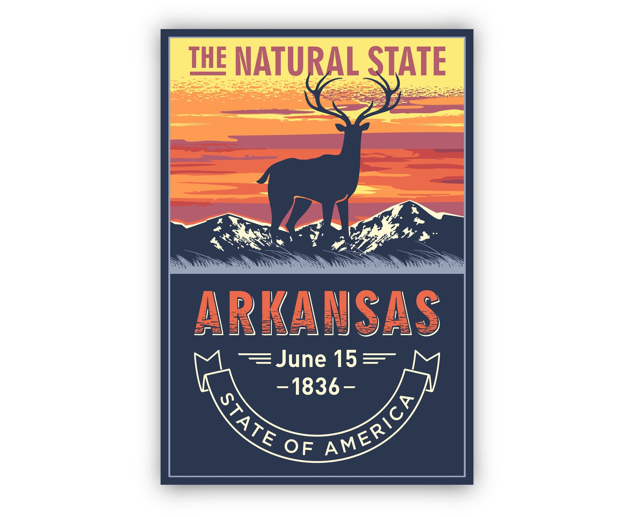 United States Arkansas State Poster, Arkansas Poster Print, Arkansas State Emblem Poster, Retro Travel State Poster, Home, Office Wall Art