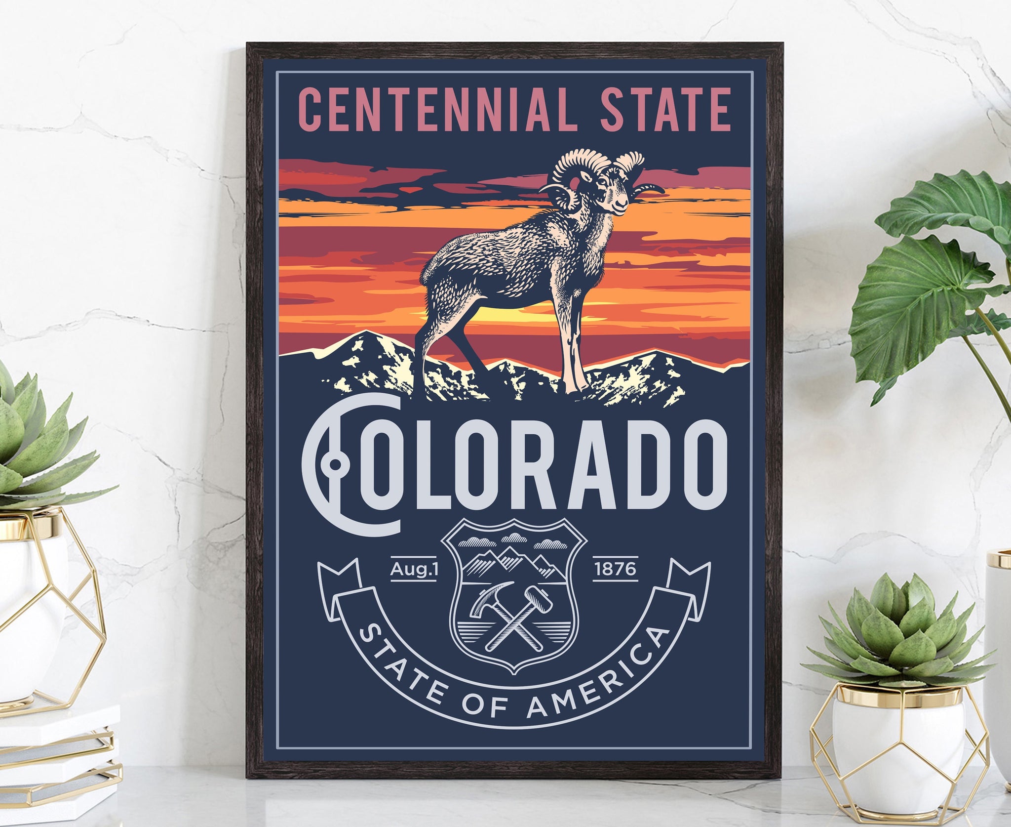 United States Colorado State Poster, Colorado Poster Print, Colorado State Emblem Poster, Retro Travel State Poster, Home, Office Wall Art