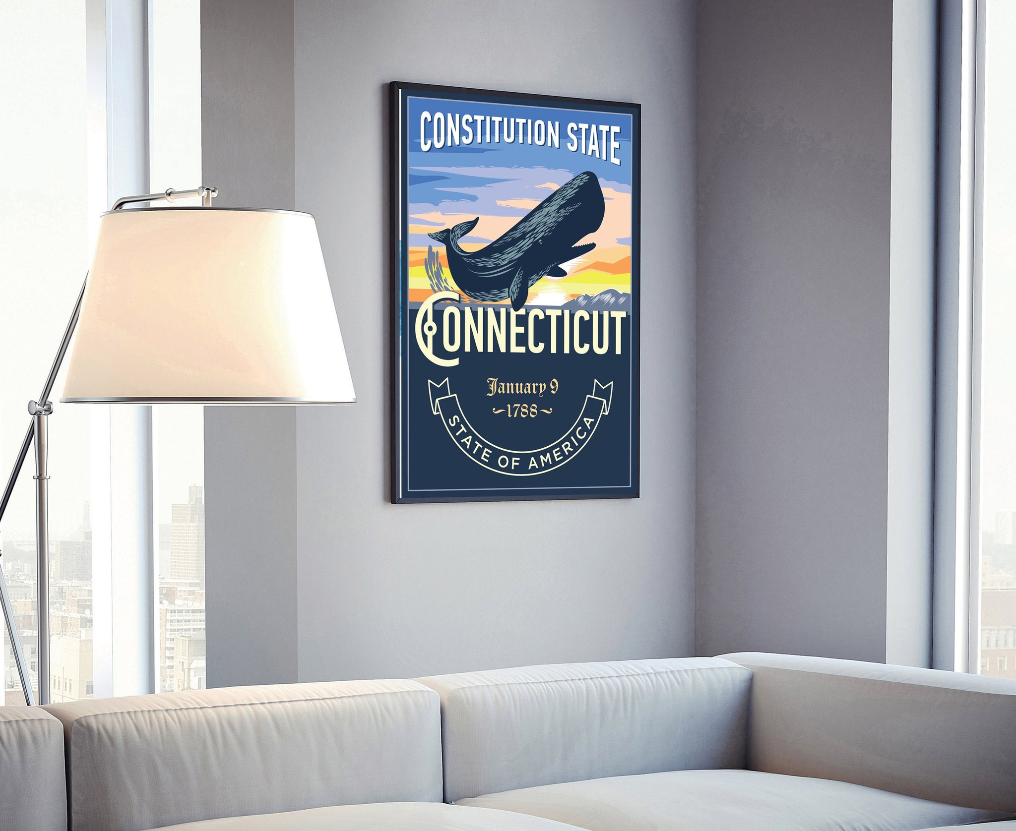 United States Connecticut State Poster Print, Connecticut State Emblem Poster, Retro Travel State Poster, Office Wall Art, Home Wall Decor