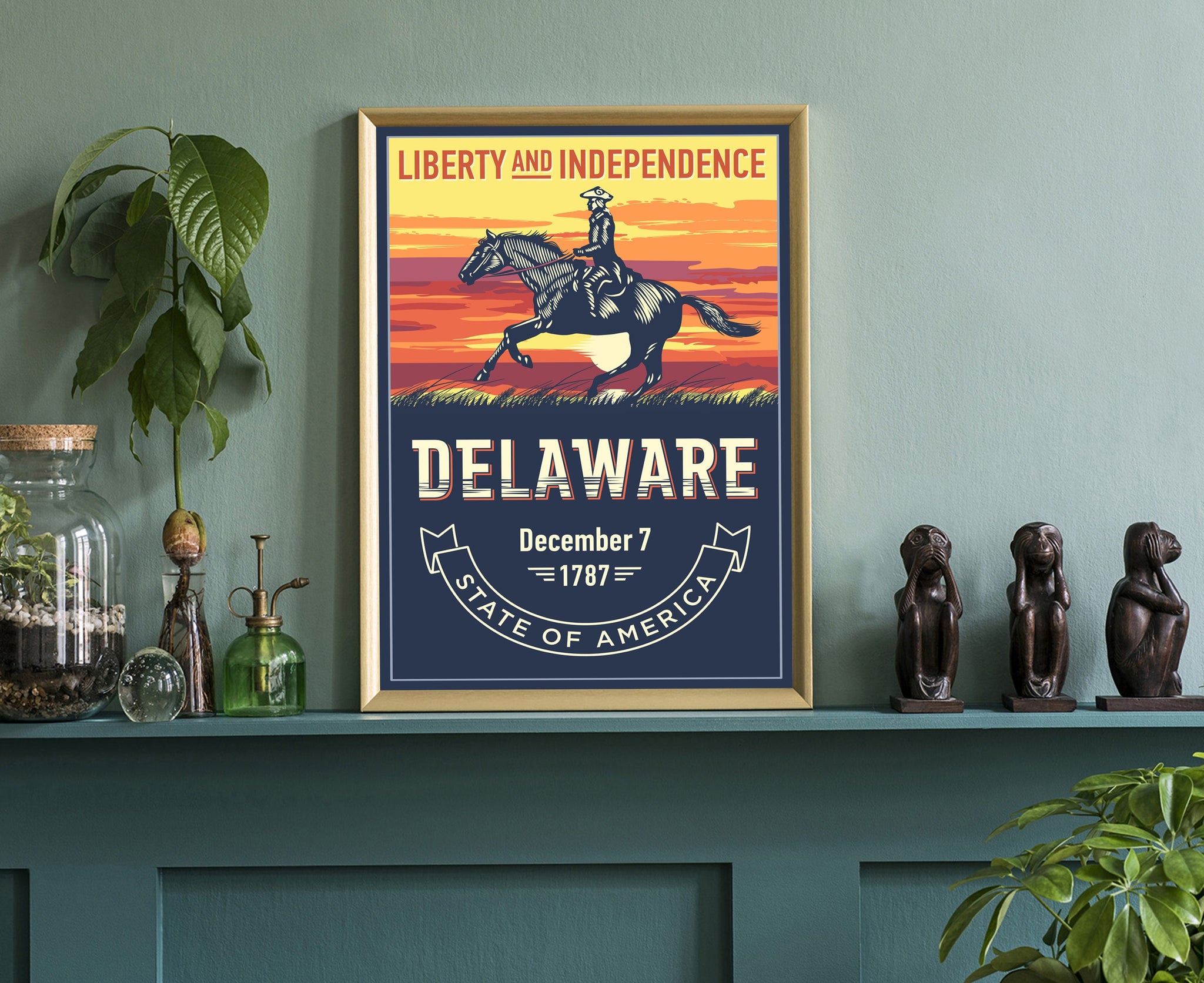 United States Delaware State Poster, Delaware Poster Print, Delaware State Emblem Poster, Retro Travel State Poster, Home Office Wall Art
