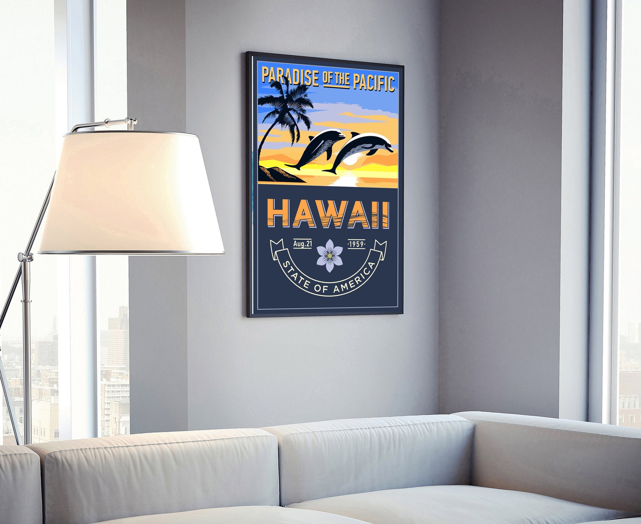 United States Hawaii State Poster, Hawaii Poster Print, Hawaii State Emblem Poster, Retro Travel State Poster, Home and Office Wall Art