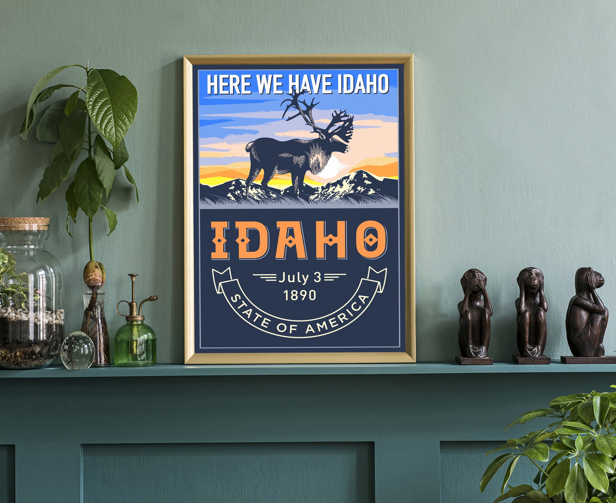 United States Idaho State Poster, Idaho Poster Print, Idaho State Emblem Poster, Retro Travel State Poster, Home and Office Wall Art