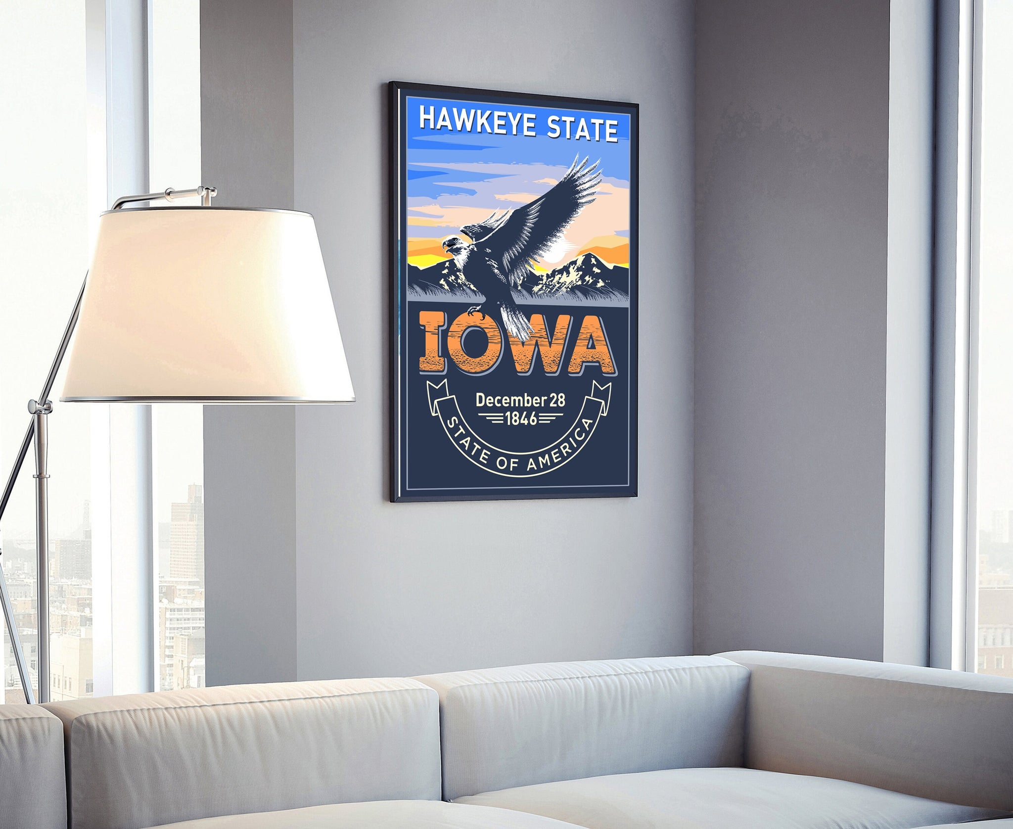United States Iowa State Poster, Iowa Poster Print, Iowa State Emblem Poster, Retro Travel State Poster, Home Wall Art, Office Wall Art