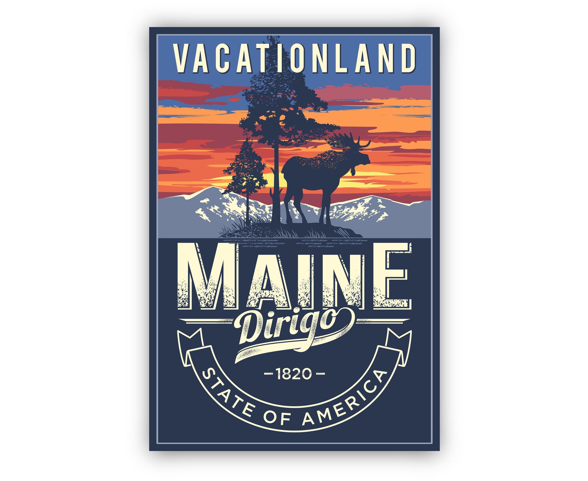 United States Poster, Maine State Poster Print, Maine State Emblem Poster, Retro Travel State Poster, Home Wall Art, Office Wall Art