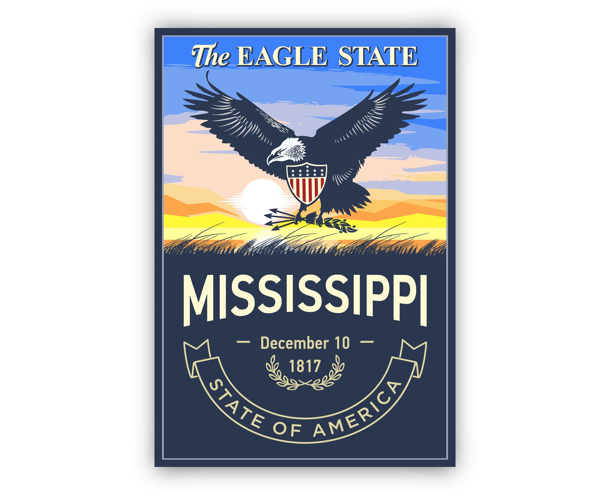 United States Poster, Mississippi State Poster Print, Mississippi State Emblem Poster, Retro Travel State Poster, Home and Office Wall Art