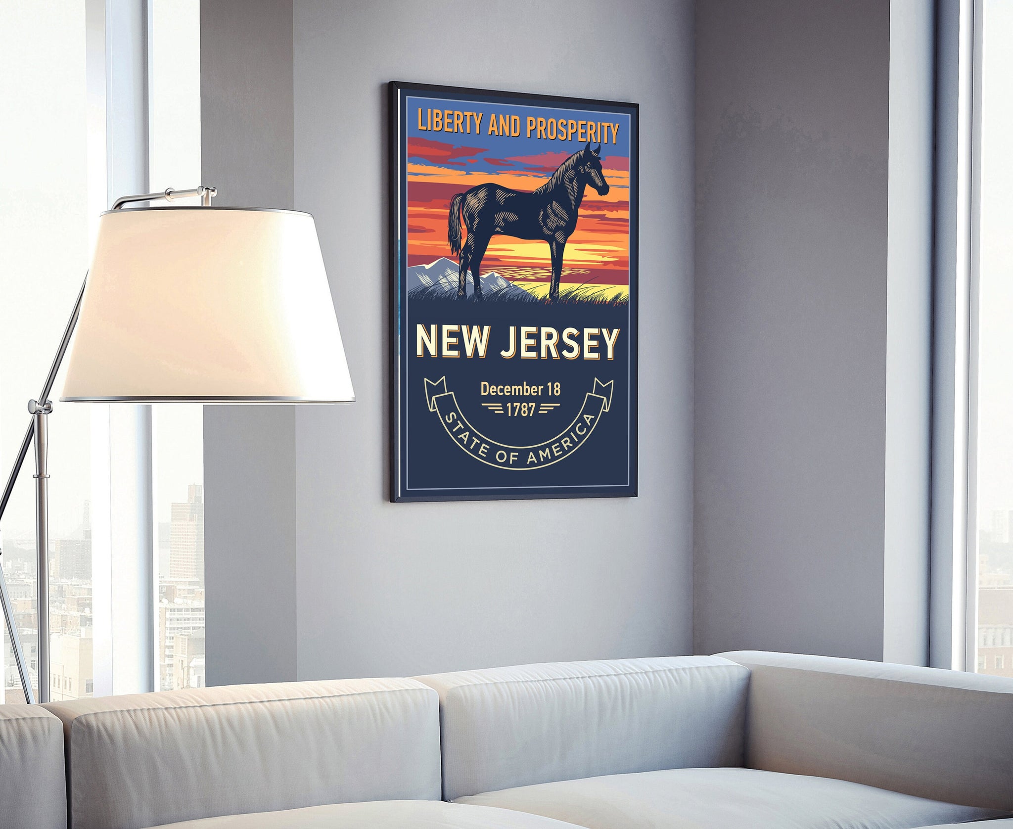 United States Poster, New Jersey State Poster Print, New Jersey State Emblem Poster, Retro Travel State Poster, Home Office Wall Art