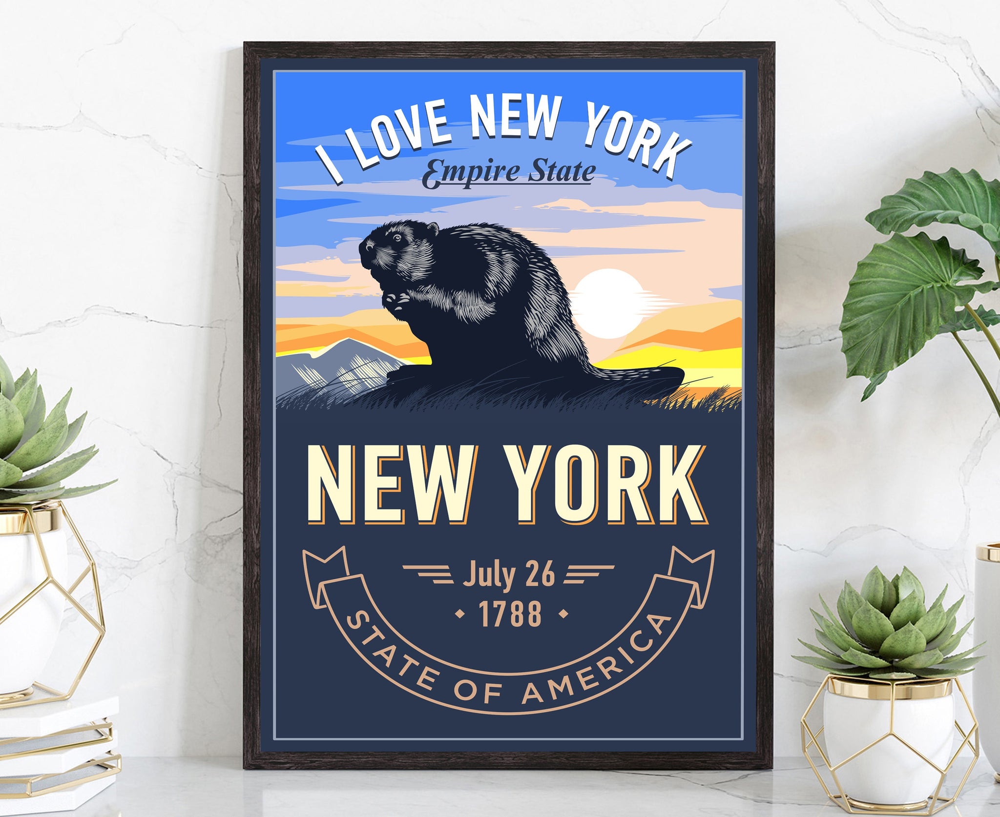 United States Poster, New York State Poster Print, New York State Emblem Poster, Retro Travel State Poster, Home Wall Art, Office Wall Art