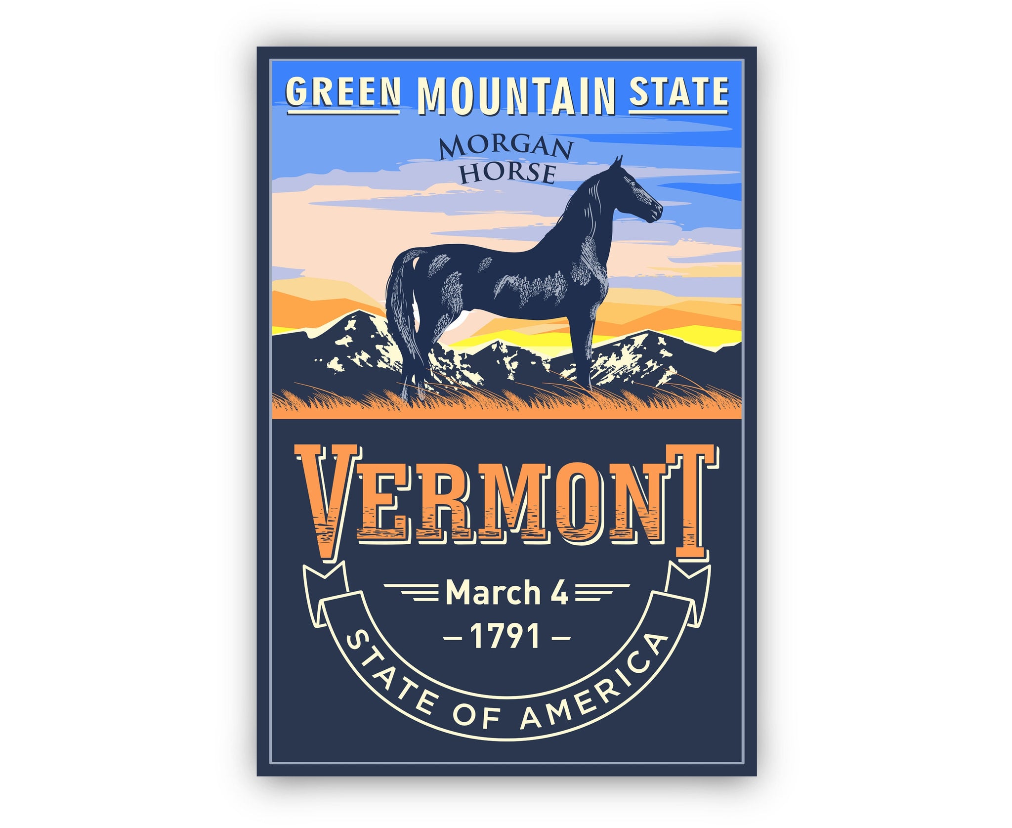 United States Poster, Vermont State Poster Print, Vermont State Emblem Poster, Retro Travel State Poster, Home Wall Art, Office Wall Art