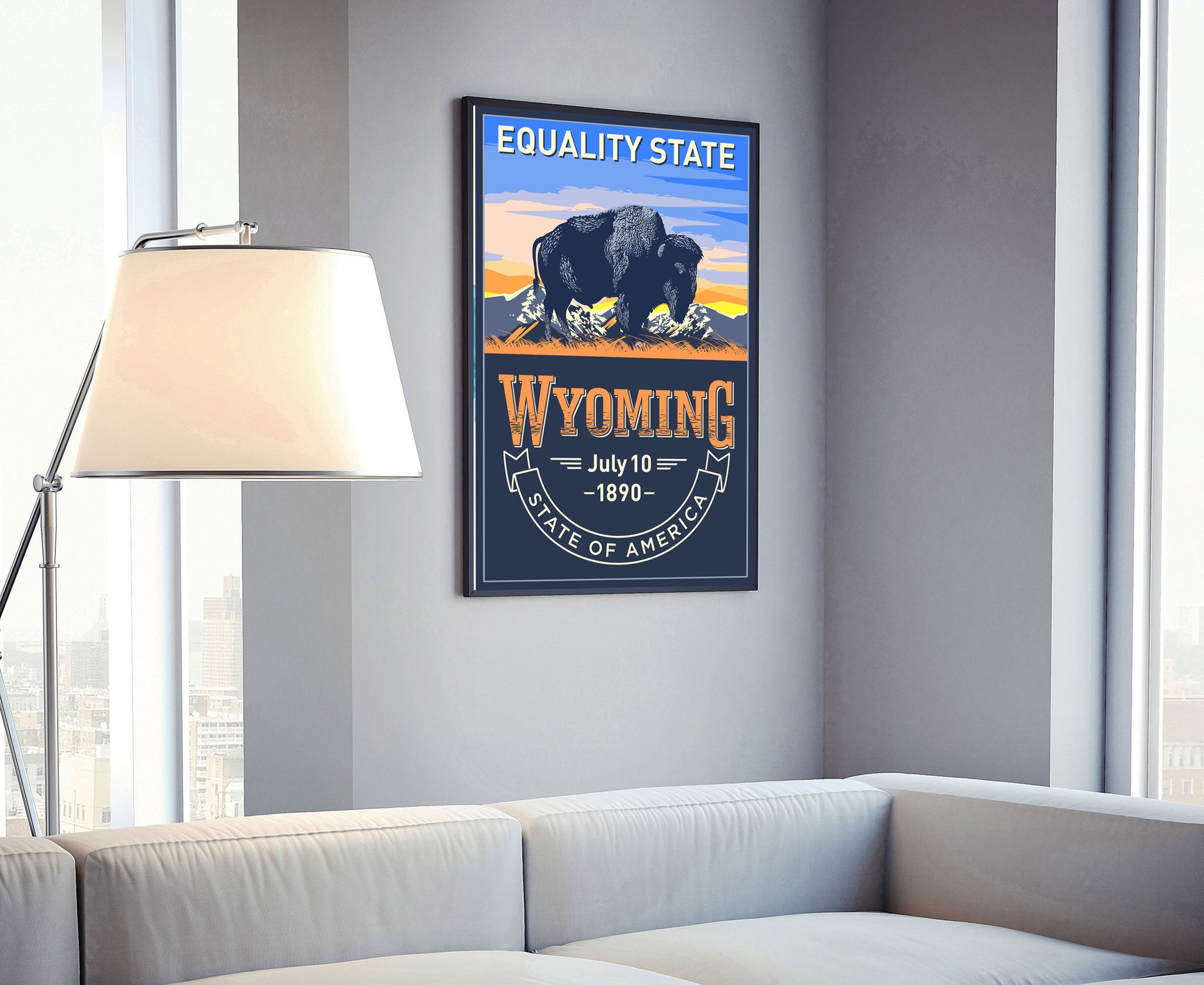 United States Poster, Wyoming State Poster Print, Wyoming State Emblem Poster, Retro Travel State Poster, Home Wall Art, Office Wall Art