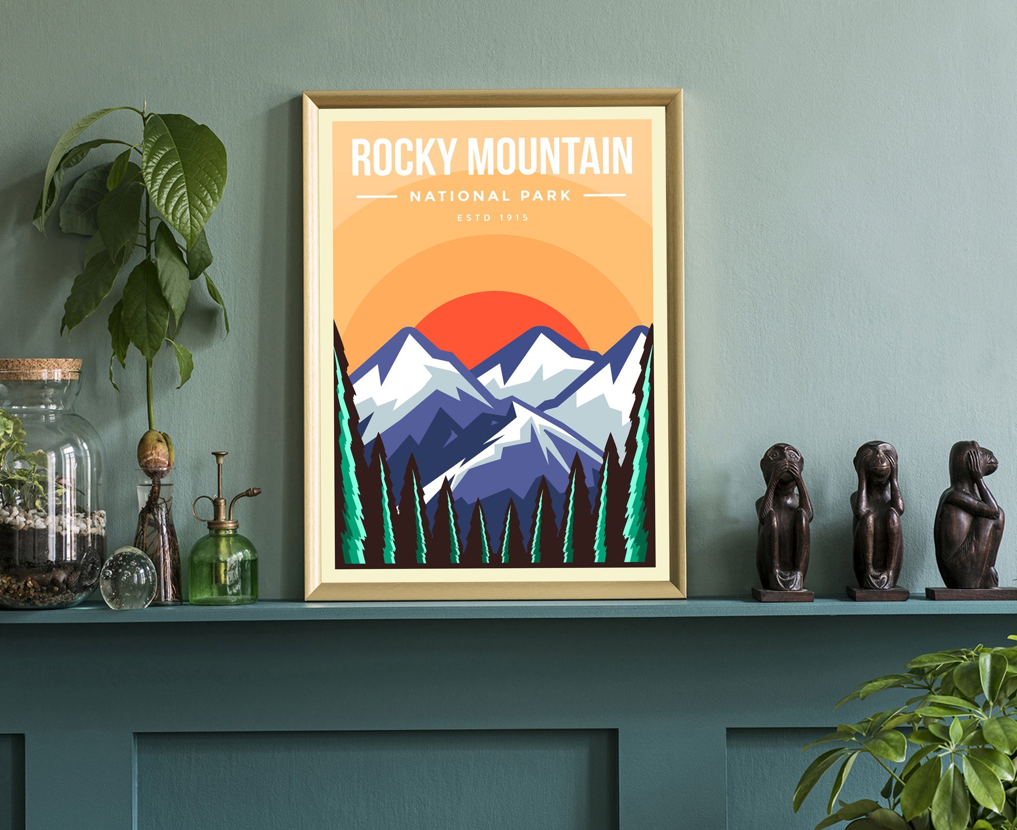 Rocky Mountain National Park, Retro Travel Poster Print, Rocky Mountain National Park in Colorado, Housewarming Gift, Office Wall Art