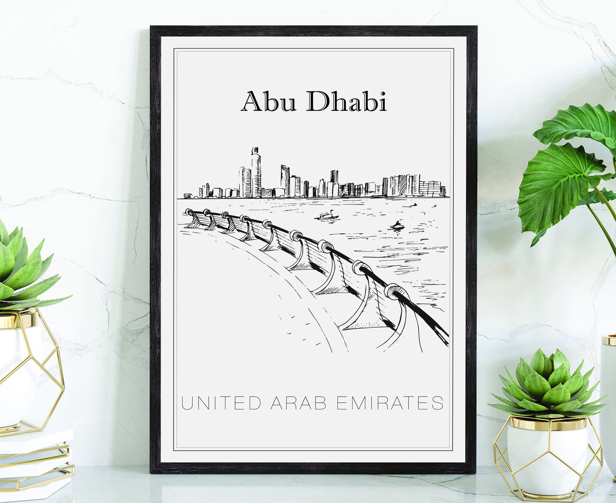 Hand-Drawn Poster, Abu Dhabi Travel Poster, United Arab Emirates Poster Wall Art, Abu Dhabi Cityscape and Landmark Map, City Poster For Home