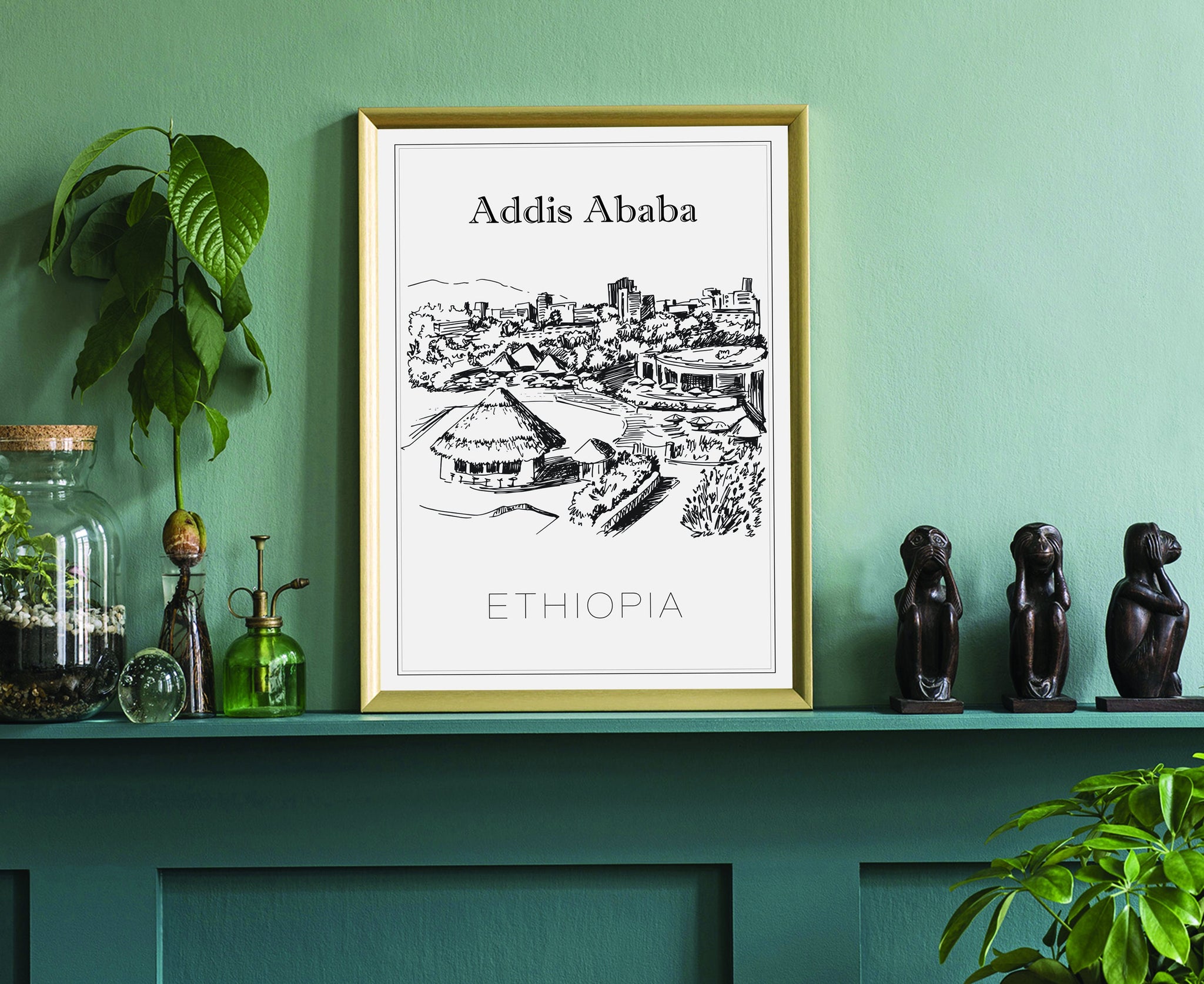 Hand Drawn Poster, Addis Ababa Travel Poster, Ethiopia Poster Wall Art, Addis Ababa Cityscape and Landmark Map, City Poster For Home