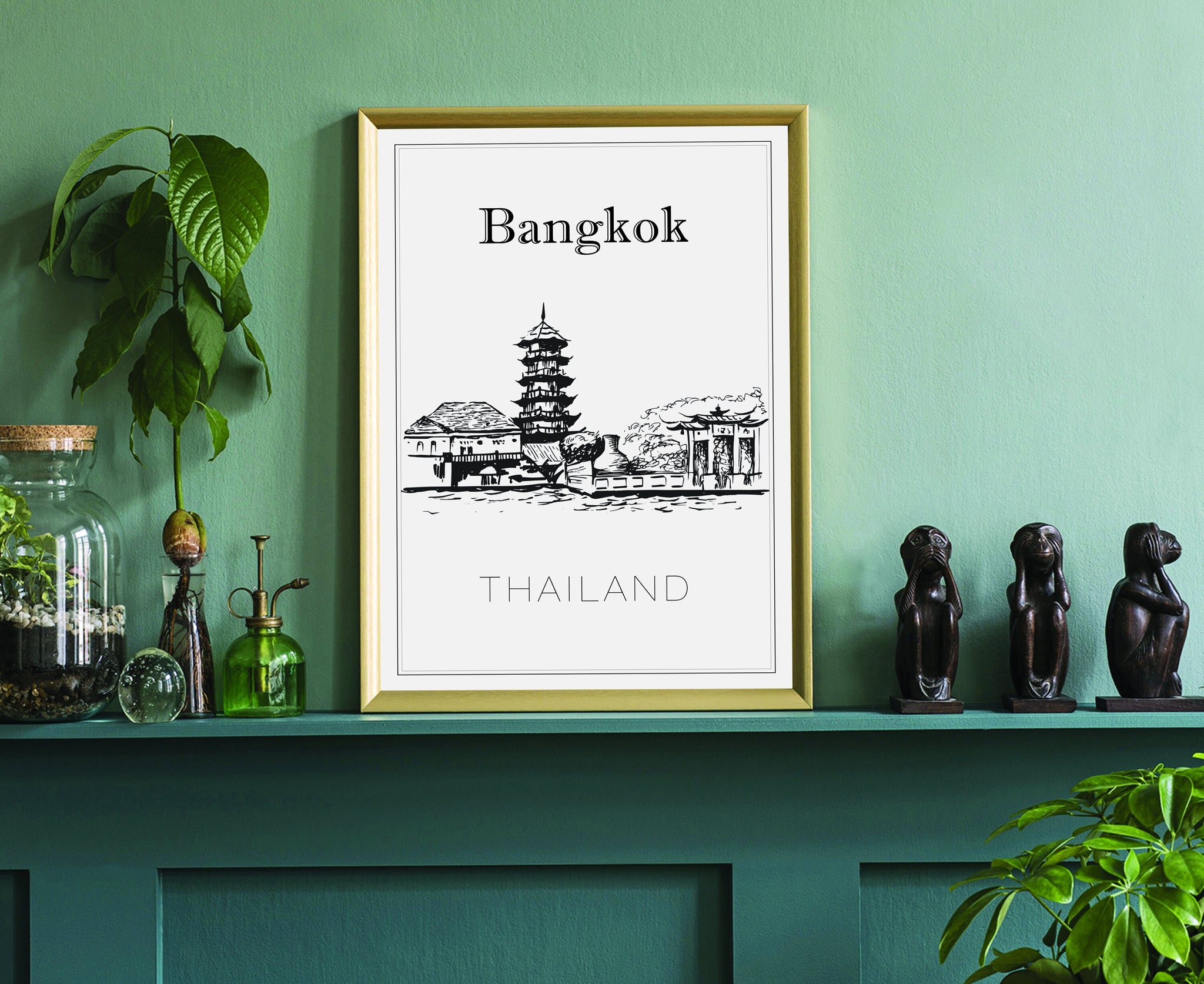 Hand Drawn Poster, Bangkok Travel Poster, Thailand Poster Wall Art, Bangkok Cityscape and Landmark Map, City Map Poster For Home and Office