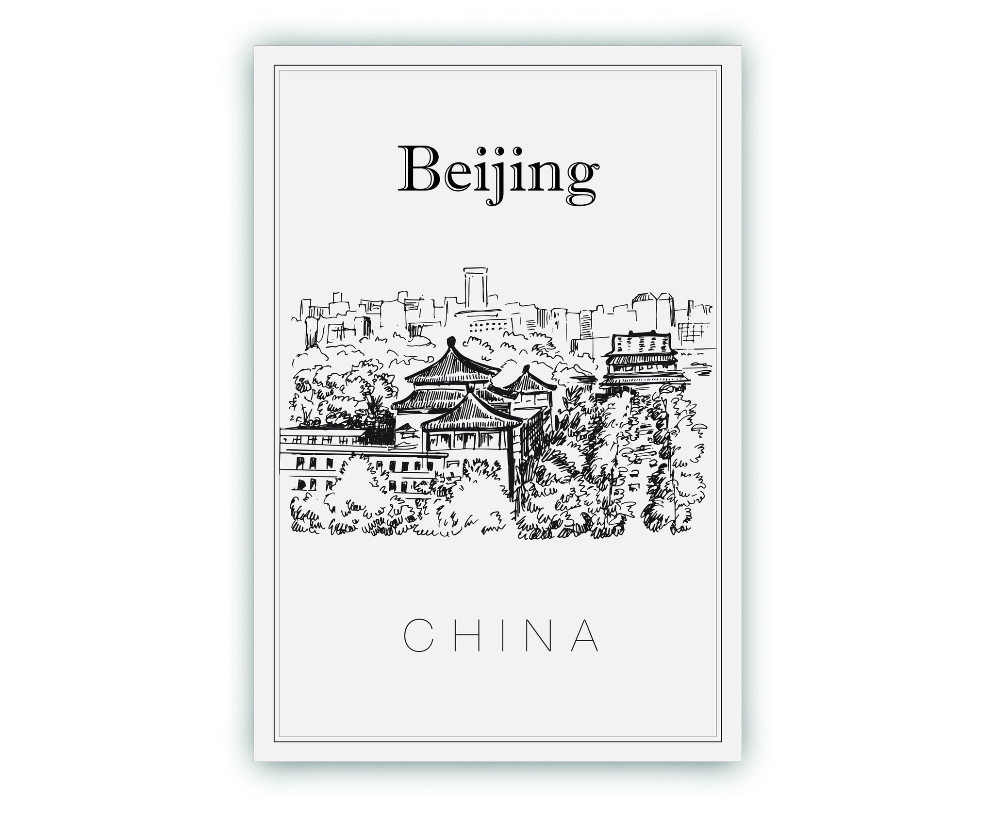 Hand Drawn Poster, Beijing Travel Poster, China Poster Wall Art, Beijing Cityscape and Landmark Map, City Map Poster For Home and Office