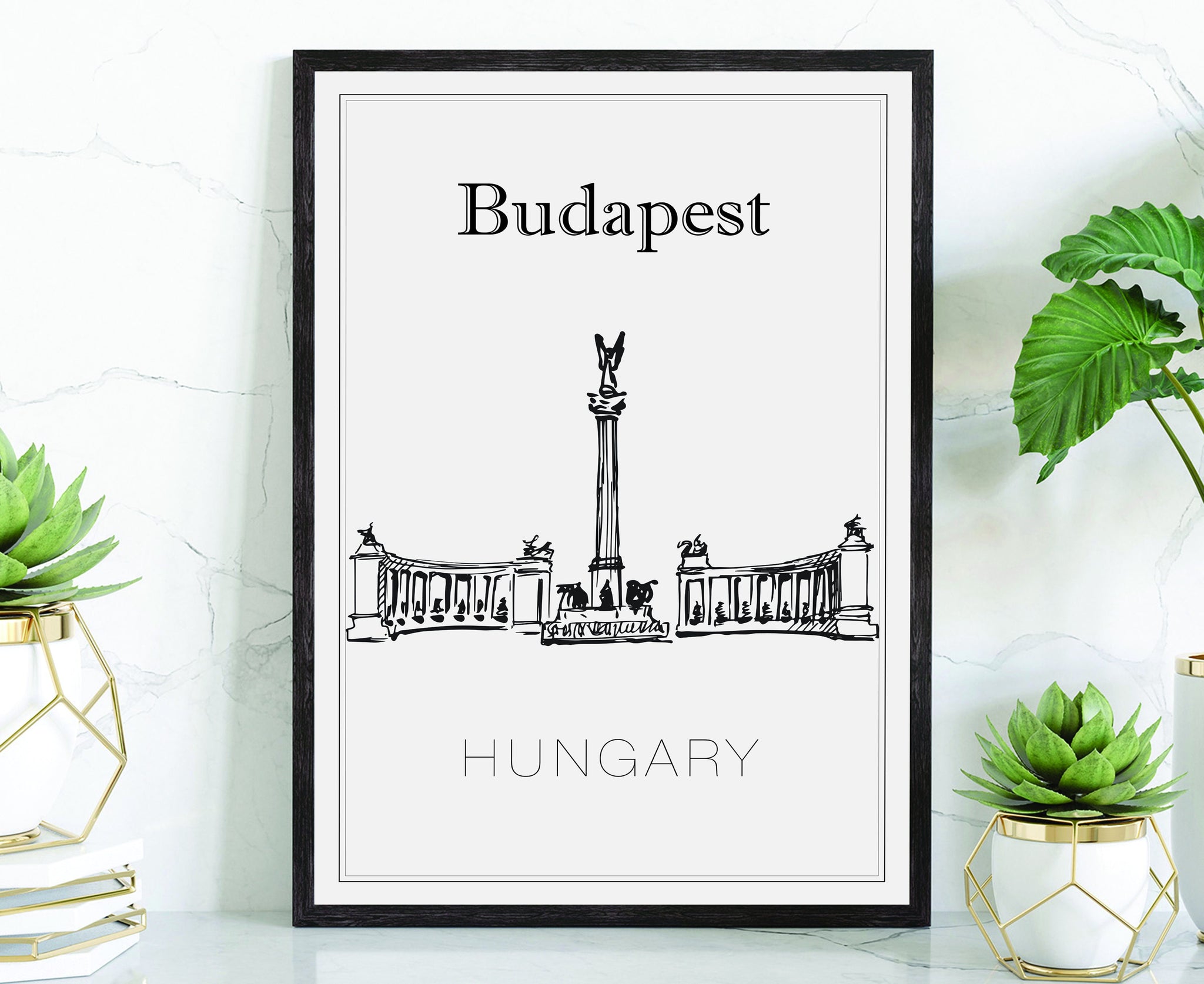 Hand Drawn Poster, Budapest Travel Poster, Hungary Poster Wall Art, Budapest Cityscape and Landmark Map, City Map Poster For Home, Office