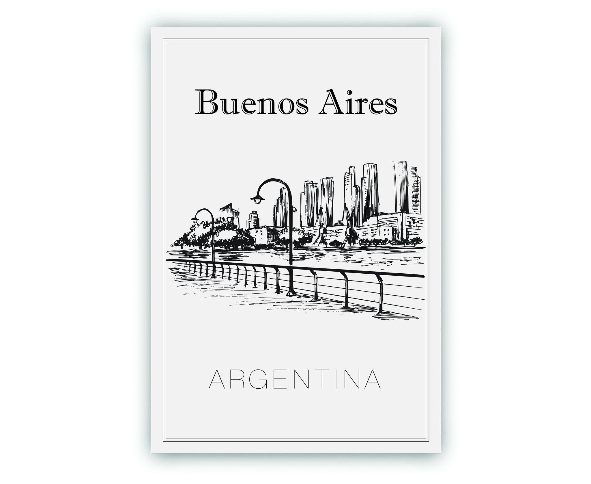 Hand Drawn Poster, Buenos Aires Travel Poster, Argentina Poster Wall Art, Buenos Aires Cityscape and Landmark Map, City Map Poster For Home