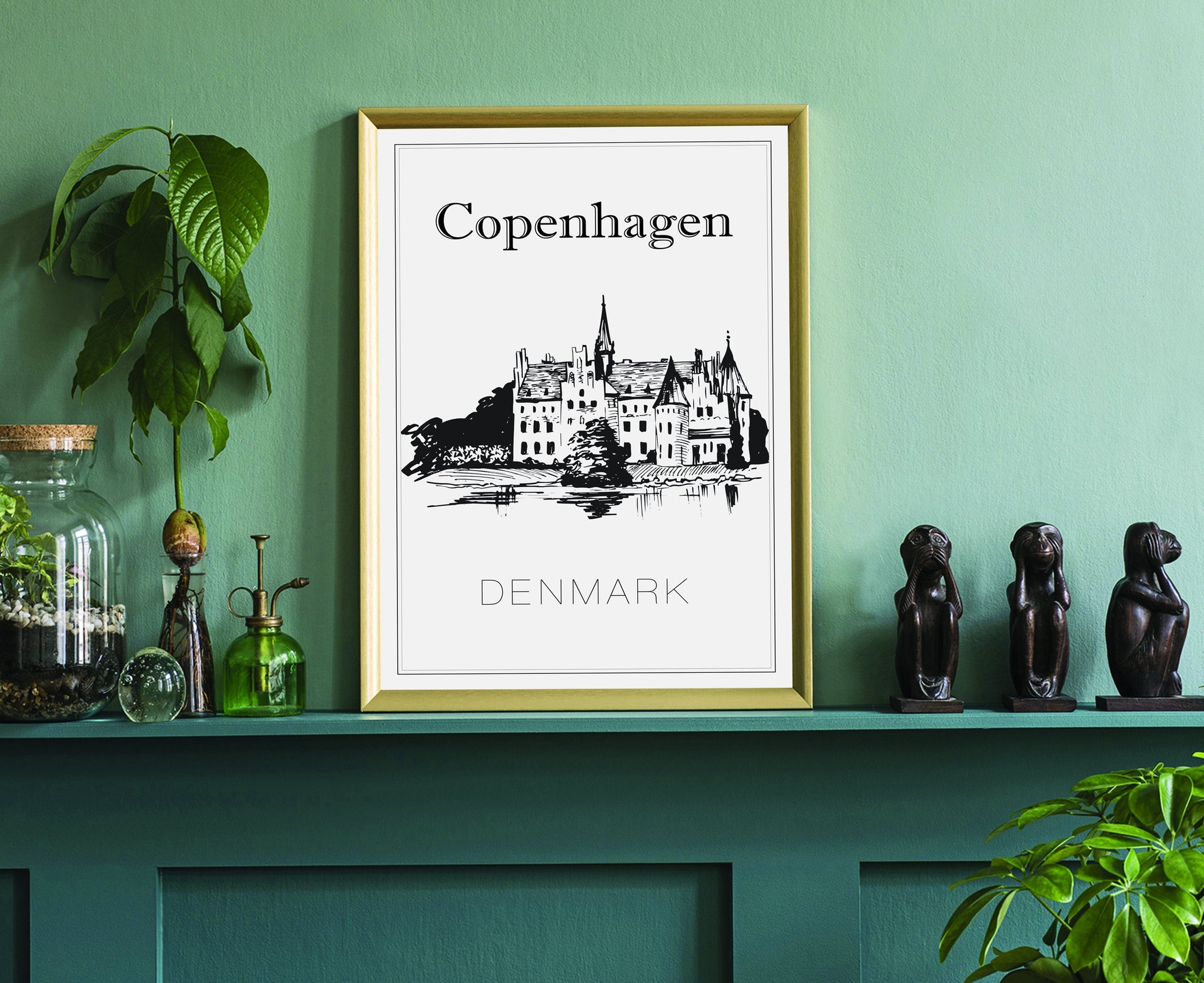 Hand Drawn Poster, Copenhagen Travel Poster, Denmark Poster Wall Art, Copenhagen Cityscape and Landmark Map, City Map Poster For Home
