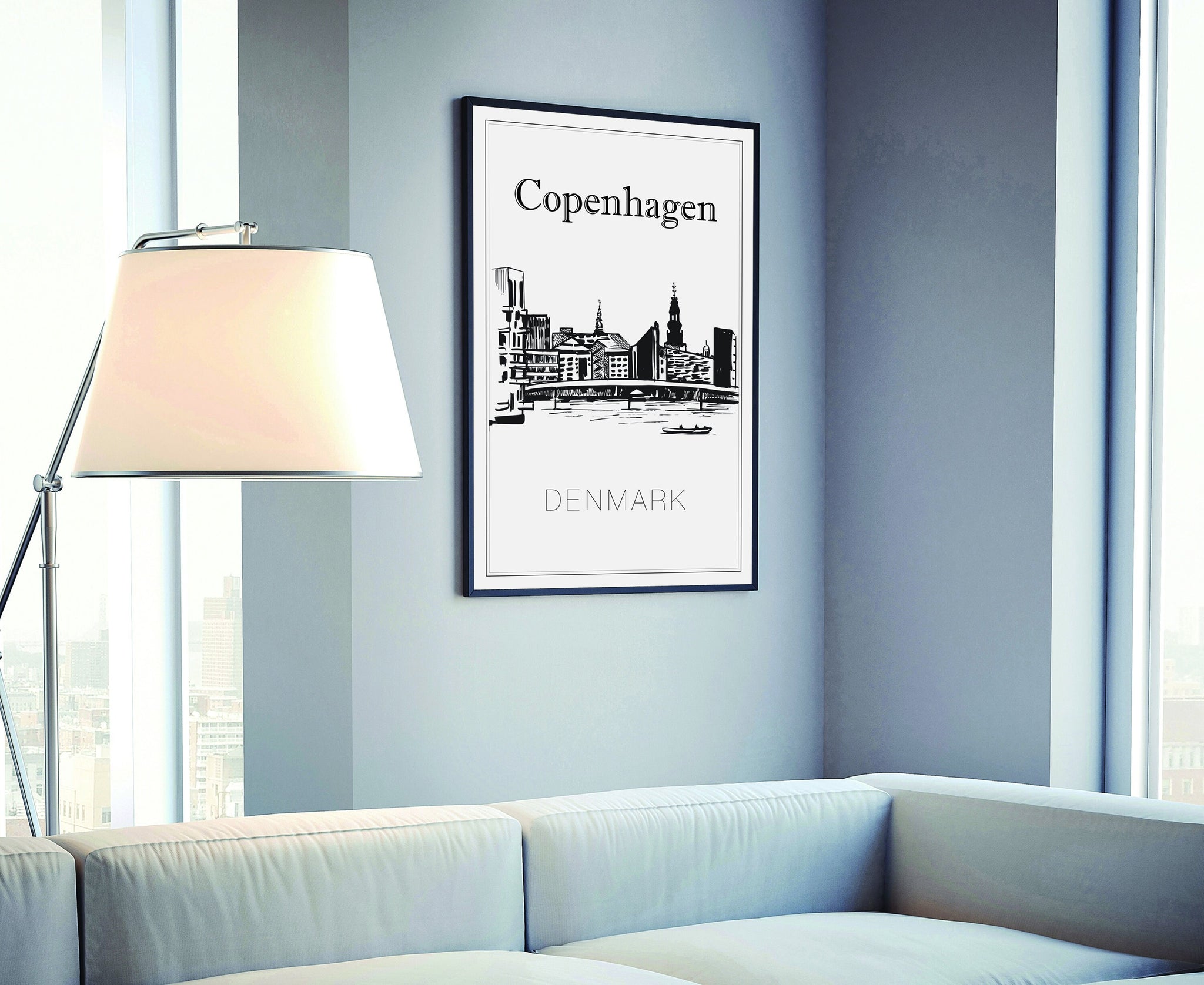 Hand Drawn Poster, Copenhagen Travel Poster, Denmark Poster Wall Art, Copenhagen Cityscape and Landmark Map, City Map Poster For Home