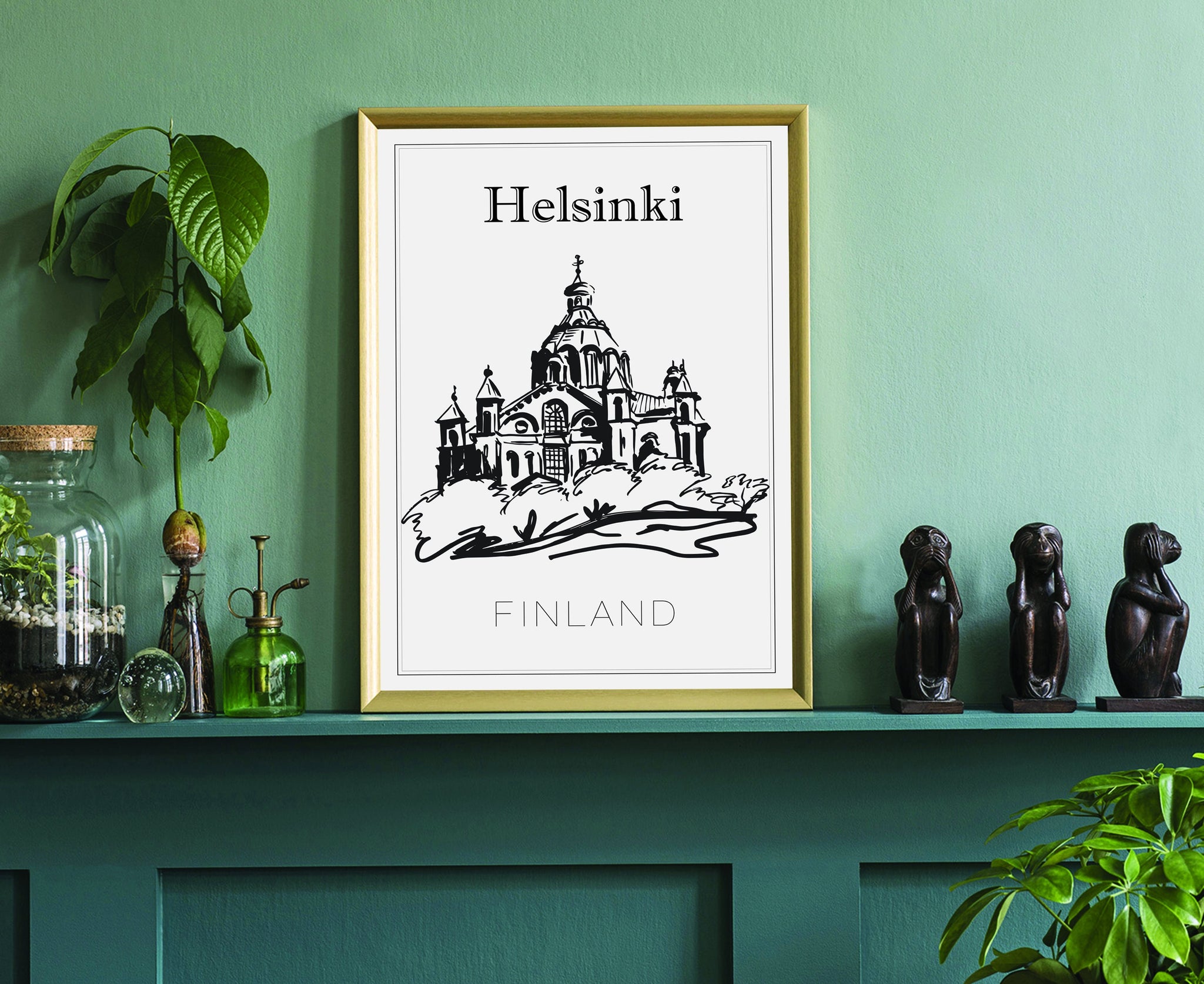 Hand Drawn Poster, Helsinki Travel Poster, Finland Helsinki Poster Wall Art, Helsinki Cityscape and Landmark Map, City Map Poster For Home