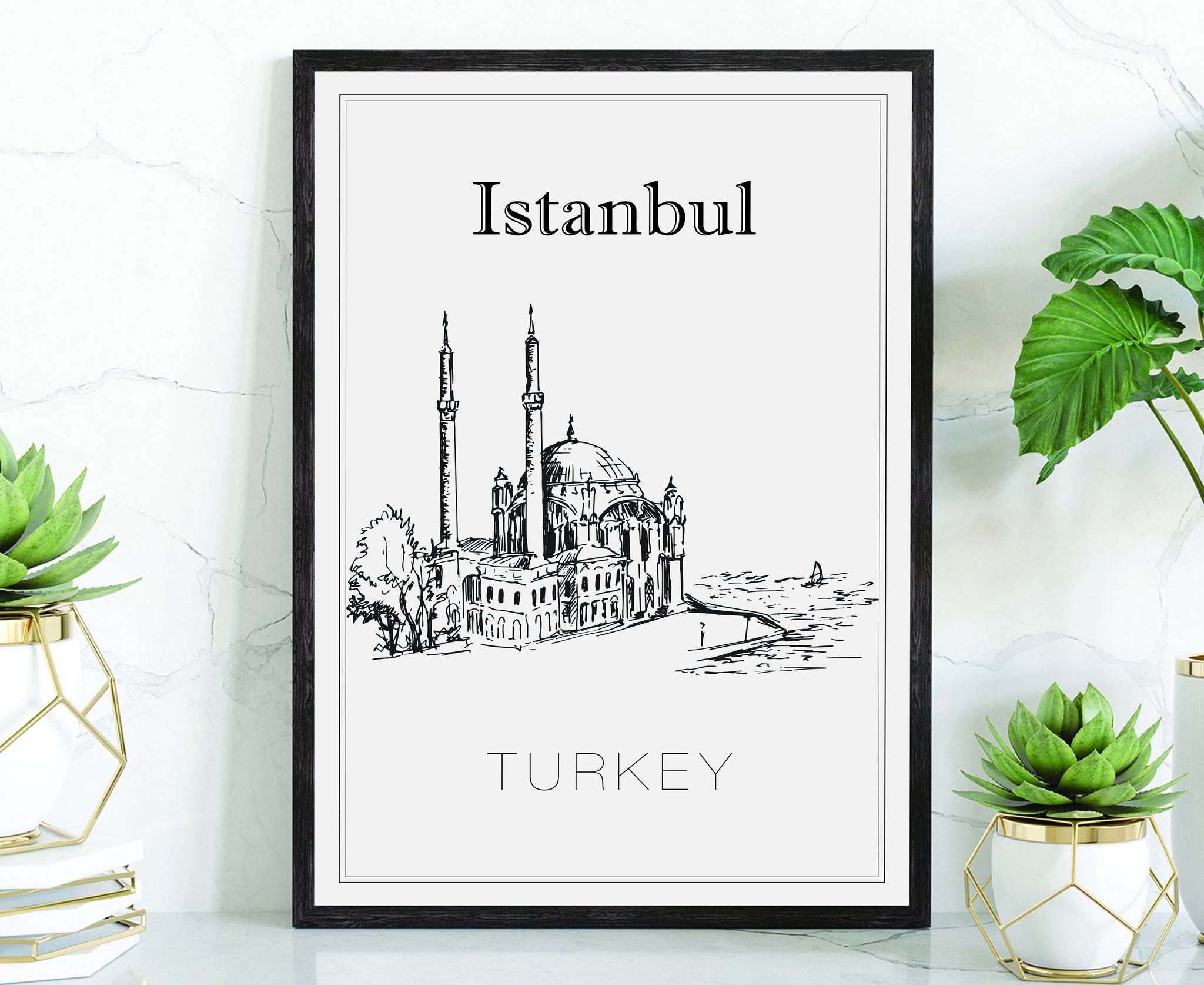Hand Drawn Poster, Istanbul Travel Poster, Turkey Istanbul Poster Wall Art, Istanbul Cityscape and Landmark Map, City Map Poster For Home