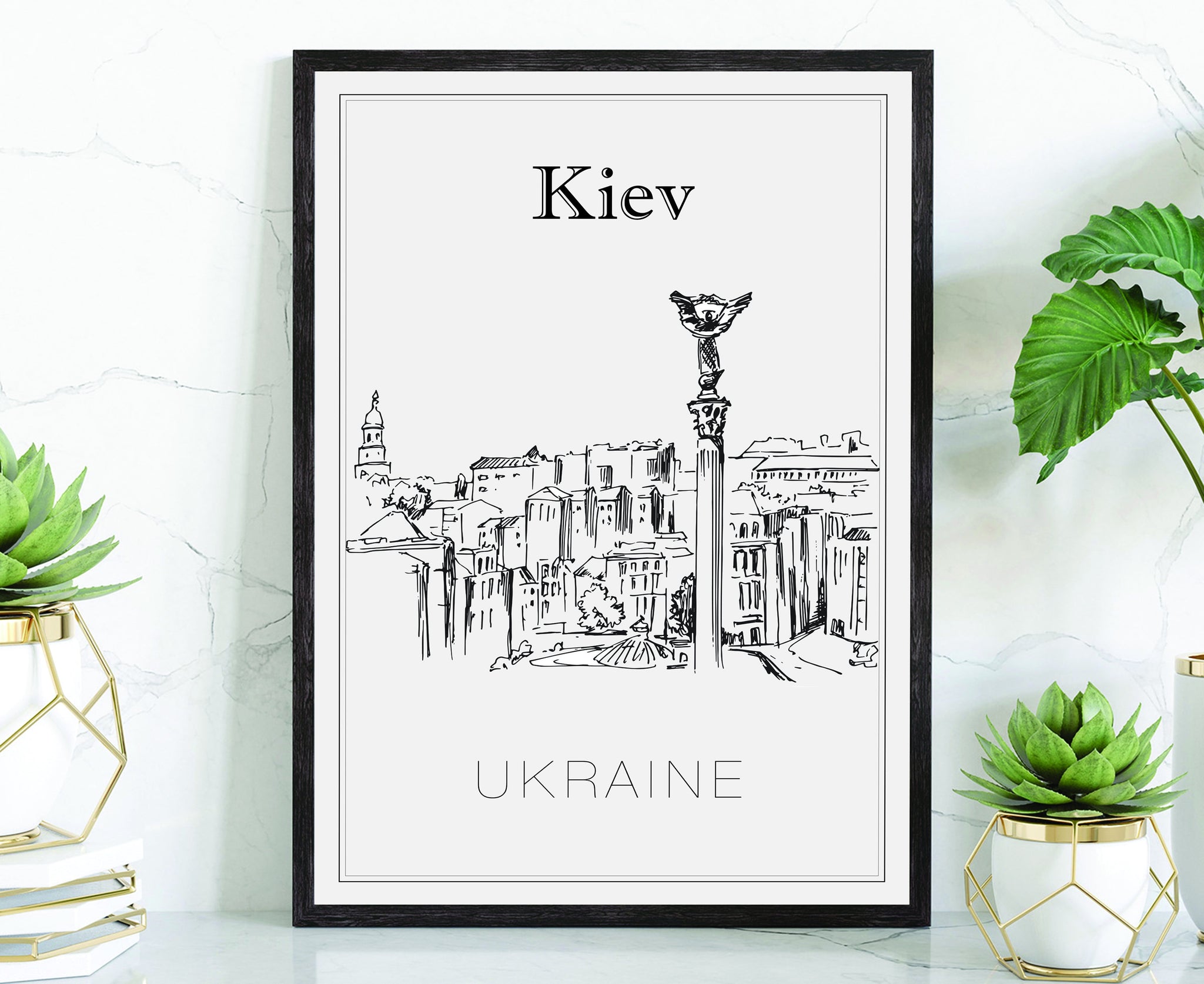 Hand Drawn Poster, Kiev Travel Poster, Ukraine Kiev Poster Wall Art, Kiev Cityscape and Landmark Map, City Map Poster For Home and Office