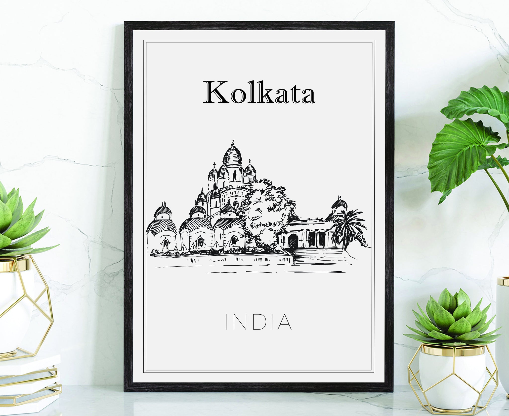 Hand Drawn Poster, Kolkata Travel Poster, India Kolkata Poster Wall Art, Kolkata Cityscape and Landmark Map, City Map Poster For Home