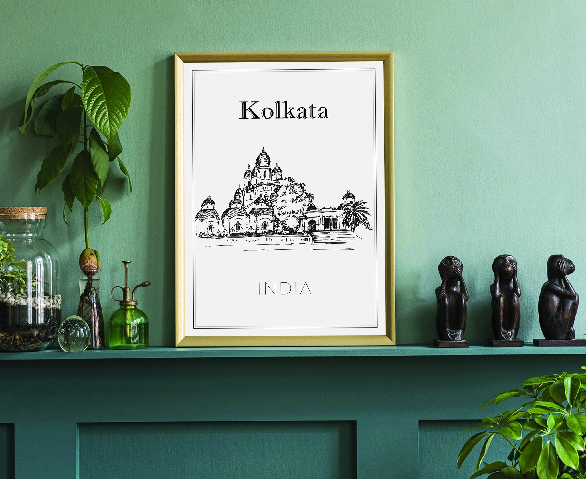 Hand Drawn Poster, Kolkata Travel Poster, India Kolkata Poster Wall Art, Kolkata Cityscape and Landmark Map, City Map Poster For Home