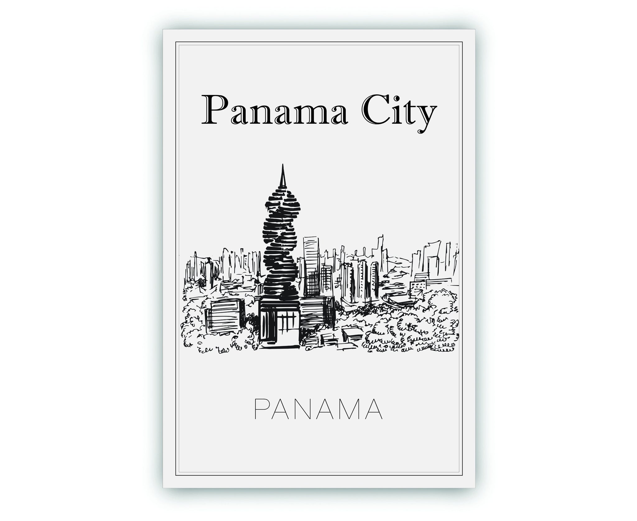 Hand Drawn Poster, Panama City Travel Poster, United States Florida Panama City Poster Wall Art, Cityscape and Landmark Map, City Map Poster