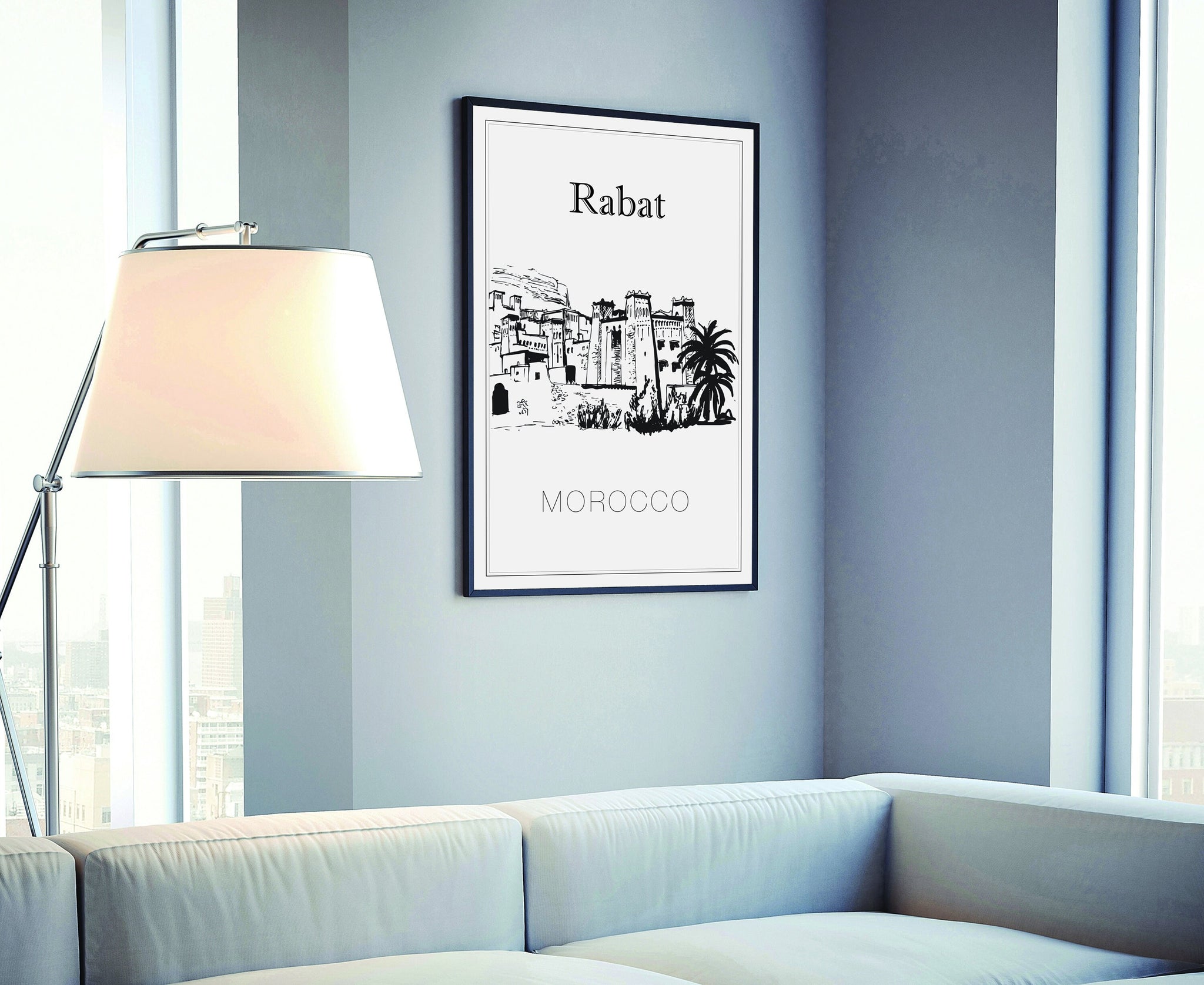 Hand Drawn Poster, Rabat Travel Poster, Morocco Poster Wall Art, Rabat Cityscape and Landmark Map, Rabat City Map Poster for Home Office